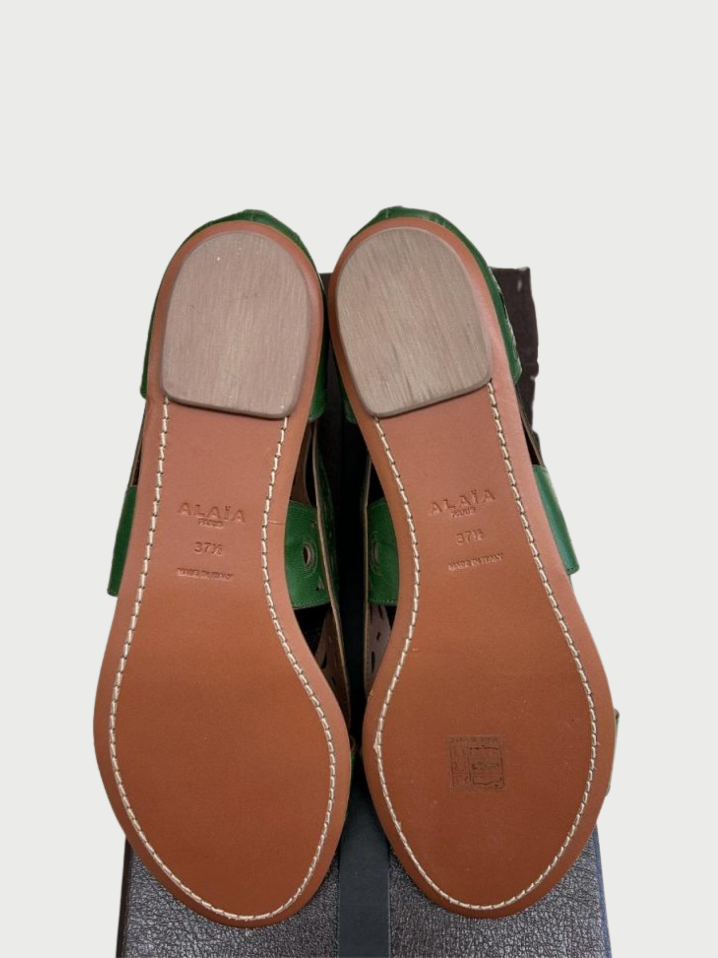 Alaïa 2010s Green Leather Laser Cut Sandals