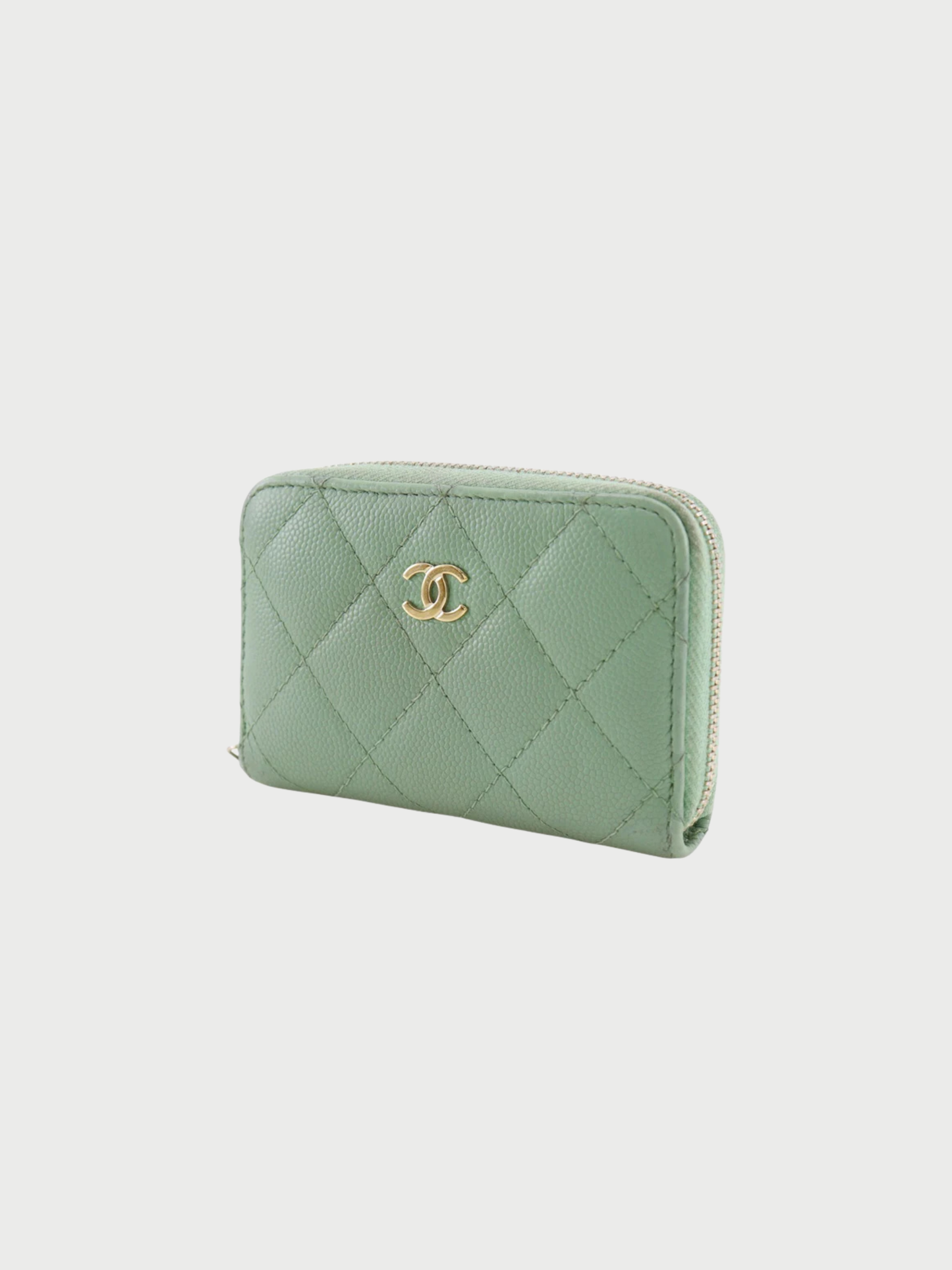 Chanel 2020s Gold Caviar Leather Matelassé Zip Coin Case