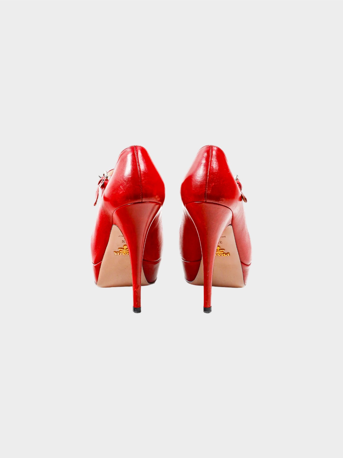 Prada 2010s Red Leather Mary Jane Peeptoe Platform Pumps