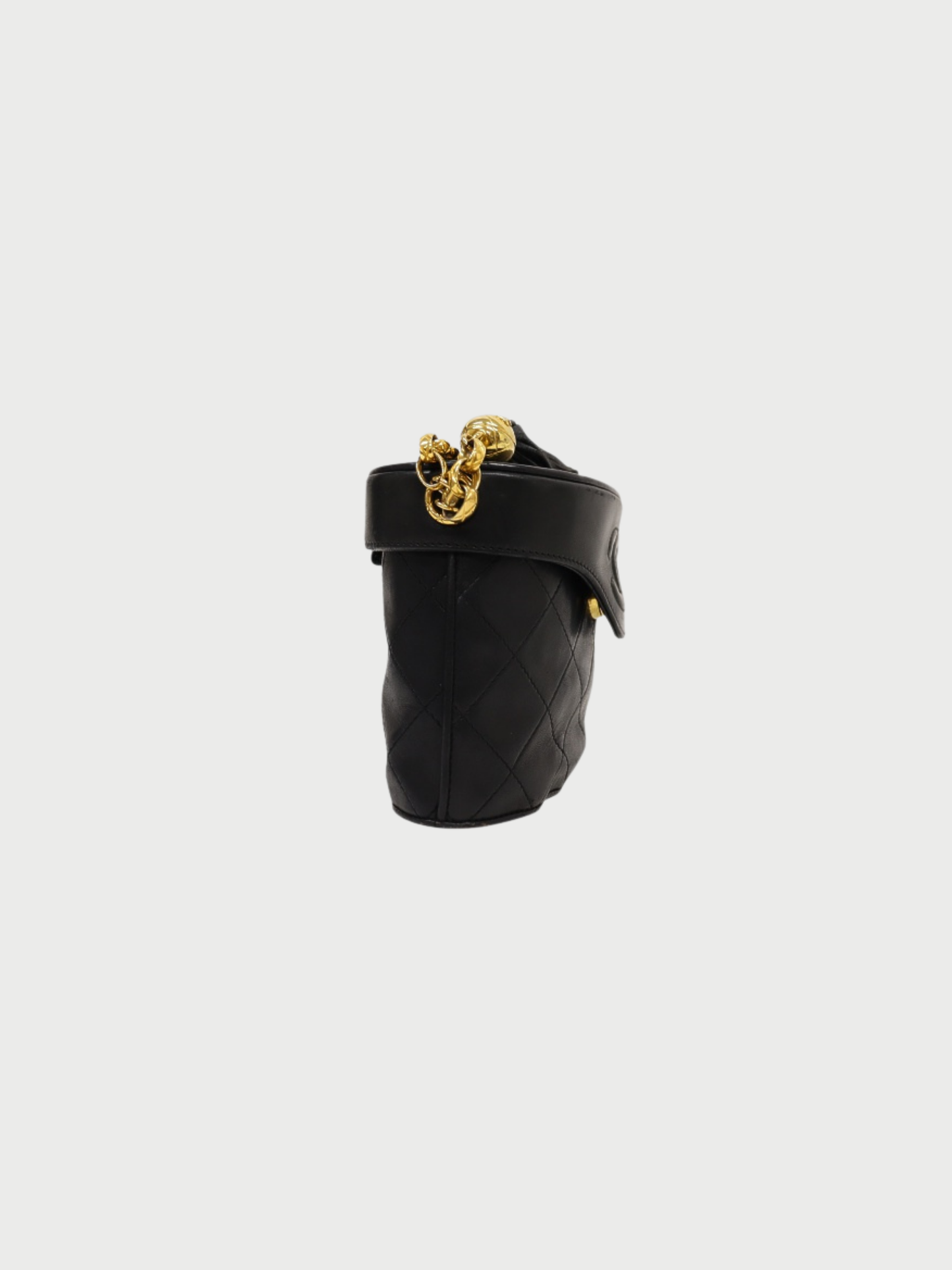 Chanel 1990s Black Lambskin Matelassé Tassel Chain Shoulder Bag