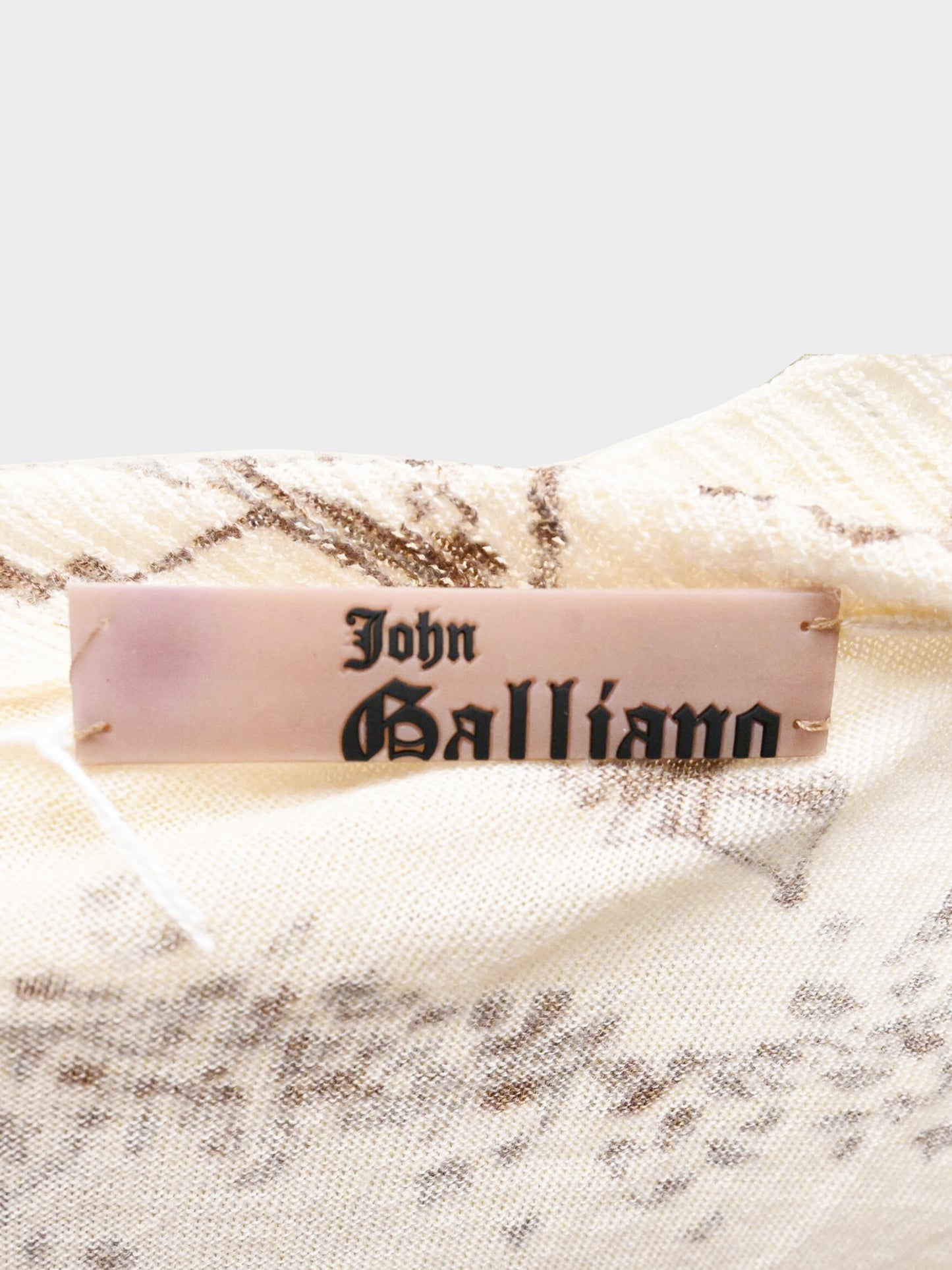 John Galliano 2000s Beige Landscape Print Ruffled Long Sleeved Top