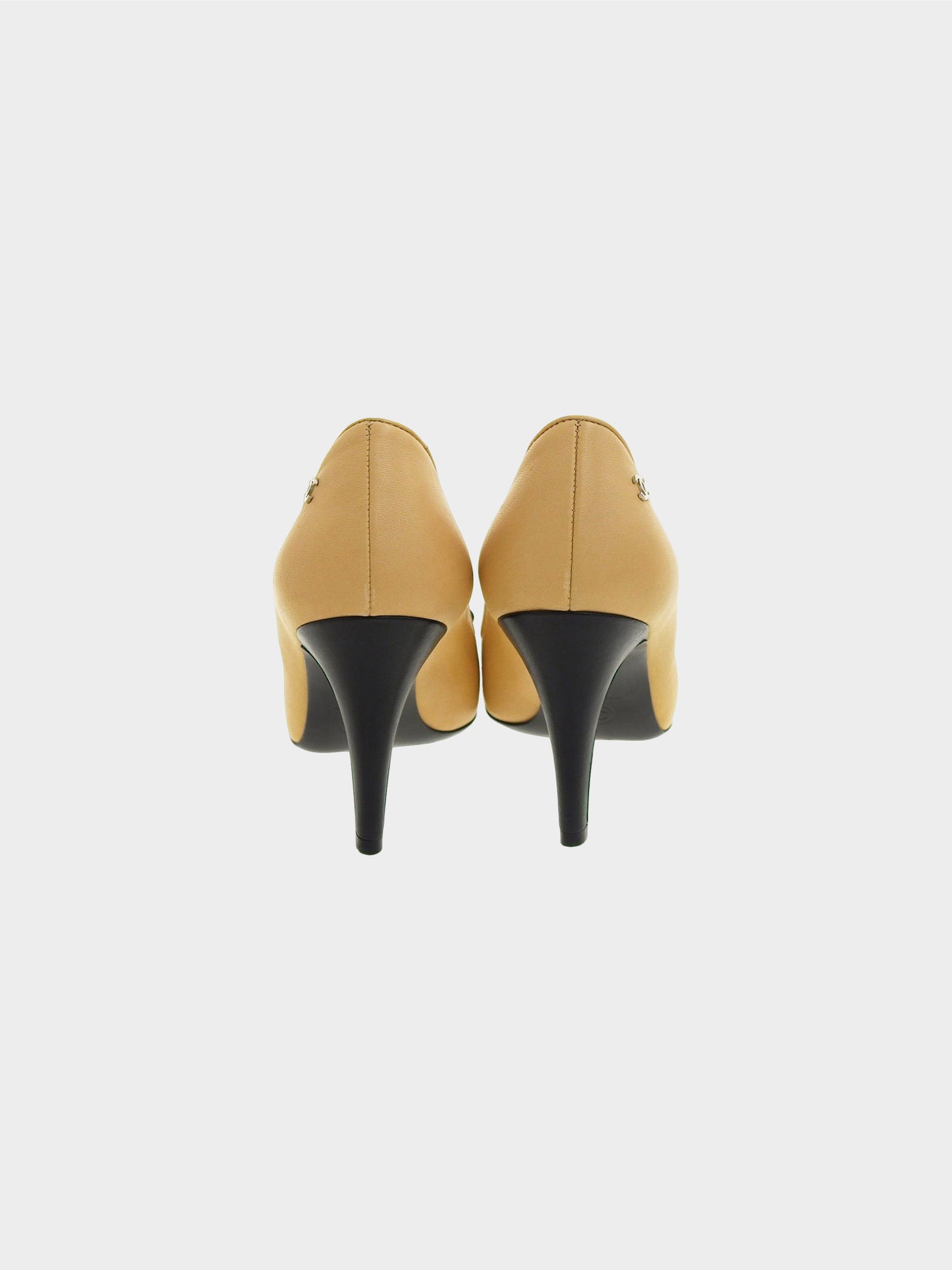 Chanel 2015 Black and Beige Lambskin Cap Toe Bow Pumps