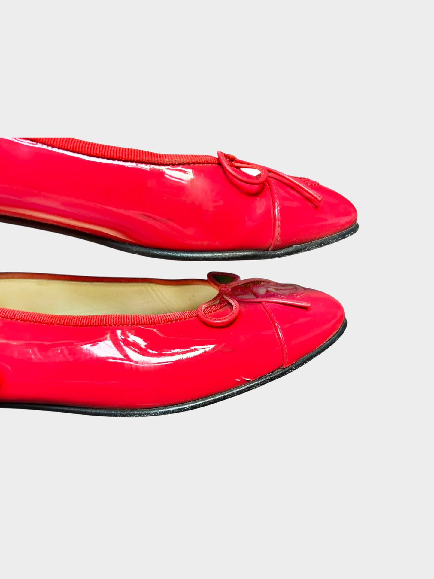 Chanel 2000s Red Patent Leather CC Ballerina Flats