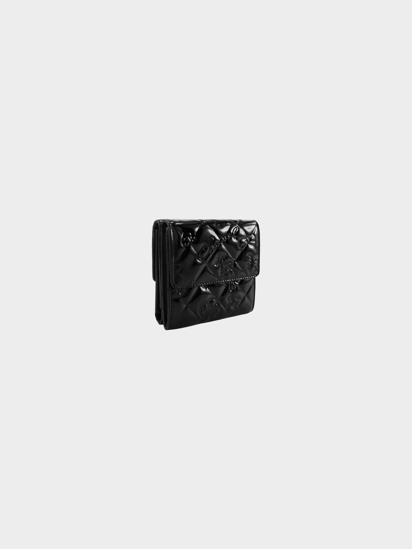 Chanel 2006-2008 Black Patent Leather Chanel Icons Tri-fold Wallet