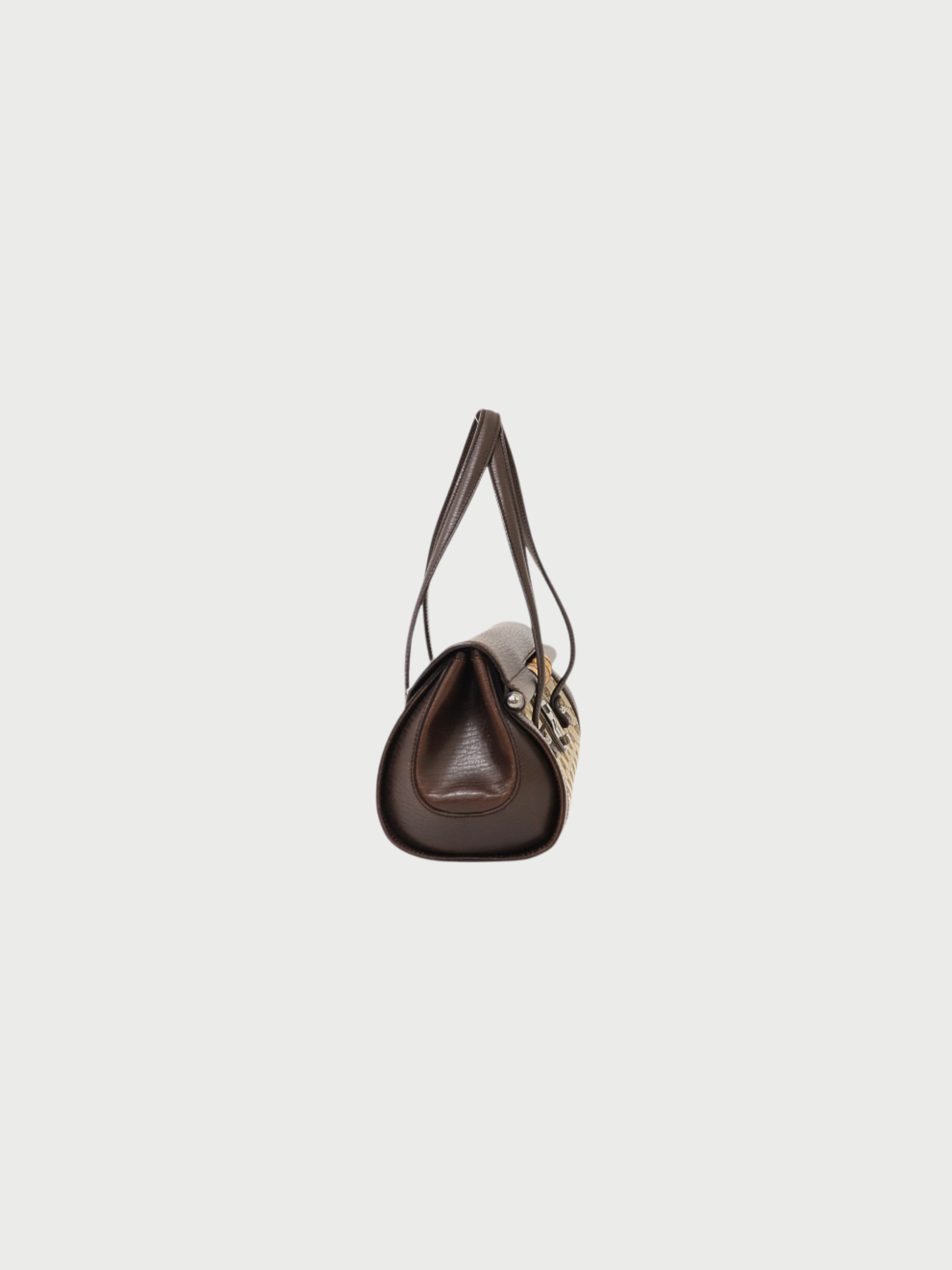 Gucci 2000s Brown Beige GG Canvas Bamboo Leather Handbag