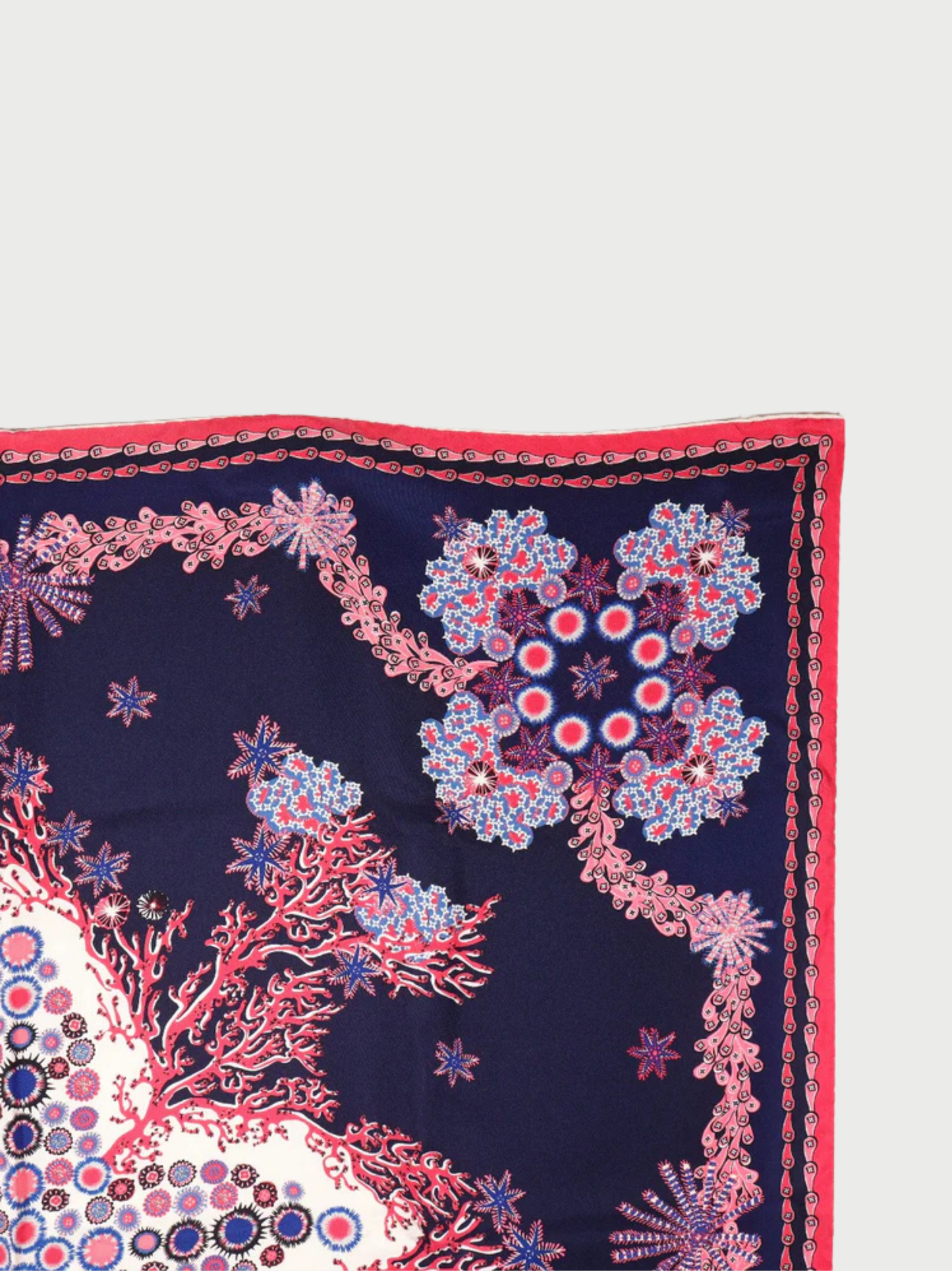 Louis Vuitton 2016 Navy Raspberry Pink Silk Monogram Coral Shawl