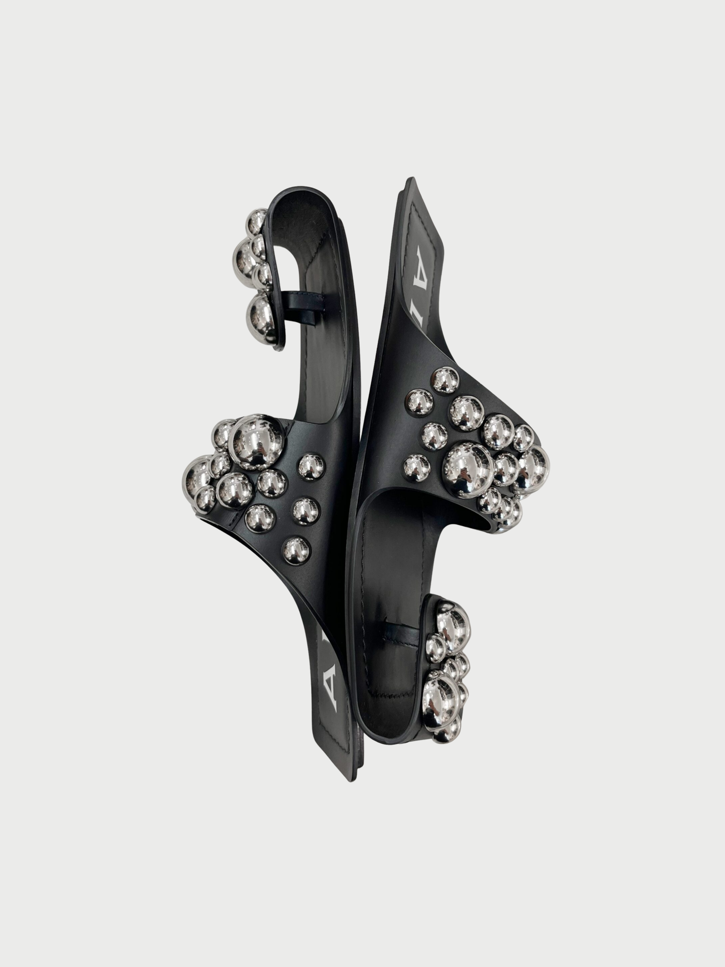 Alaïa 2020s Black Leather Embellished Folded Sandals