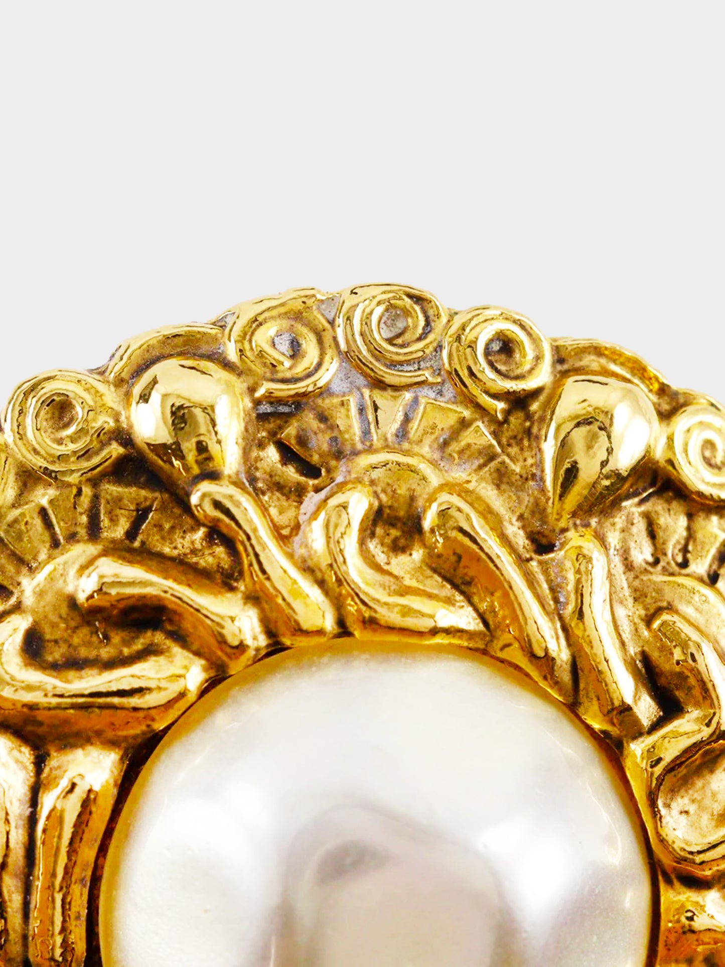Chanel 1980s Gold and Hammered Faux Pearl Clip-on Earrings