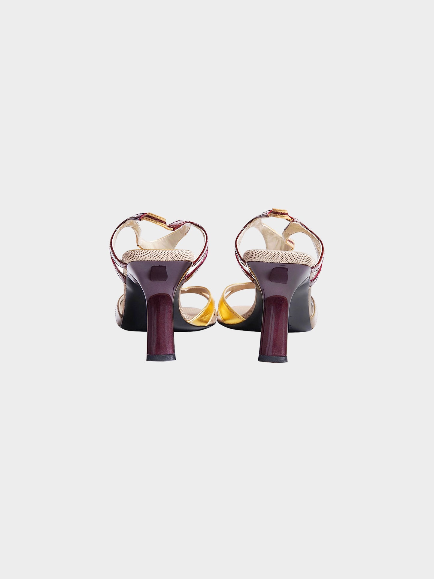 Prada SS 2000 Gold and Burgundy Colorblock Slingback Heels
