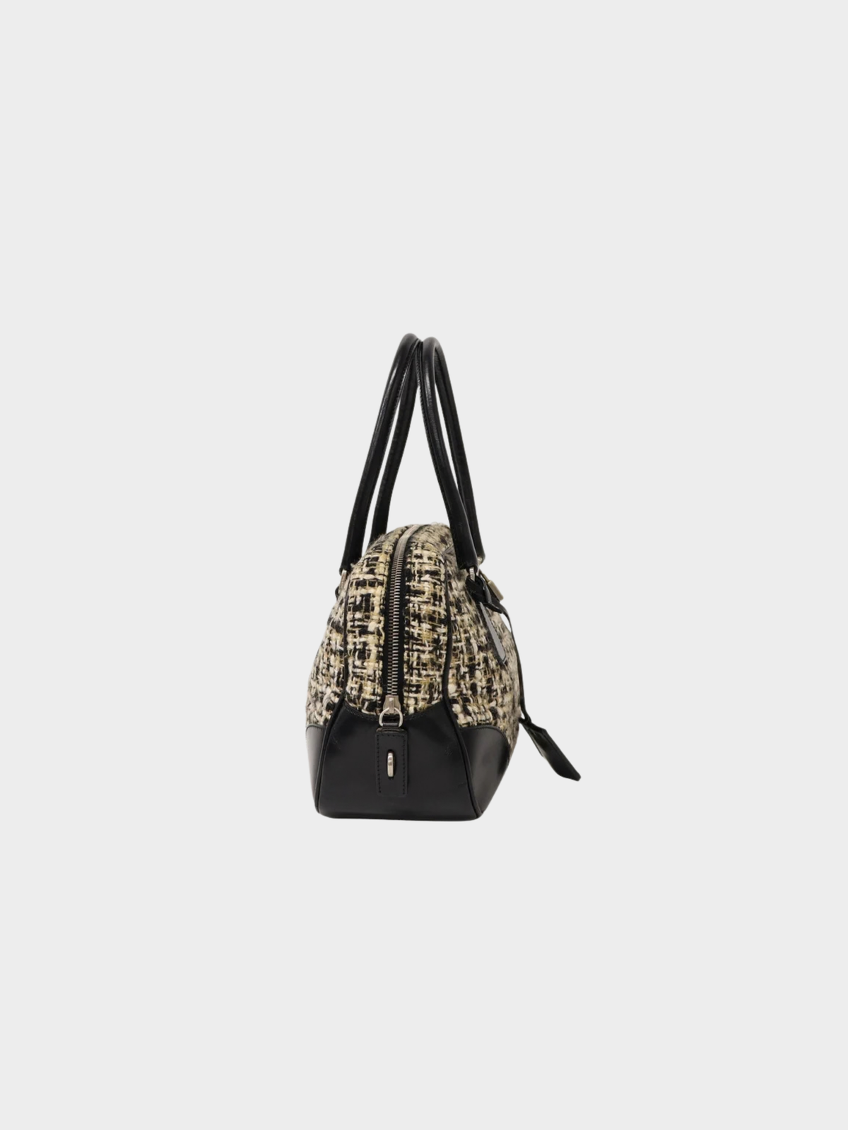 Prada 2000s Black Multicolor Tweed Leather Handbag