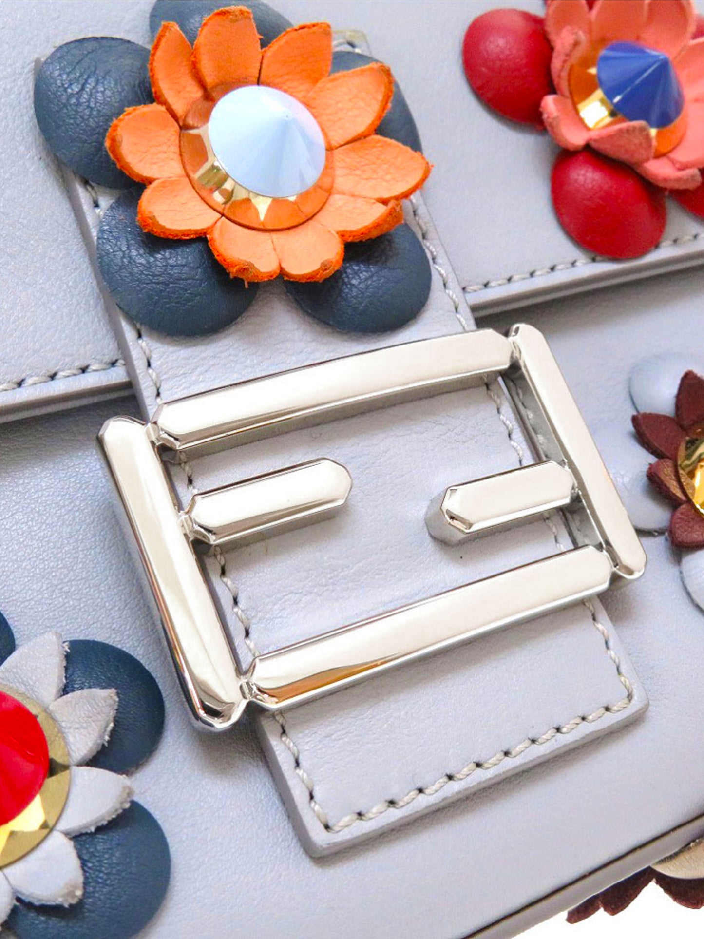 Fendi 2023 Blue Leather Floral Baguette Bag