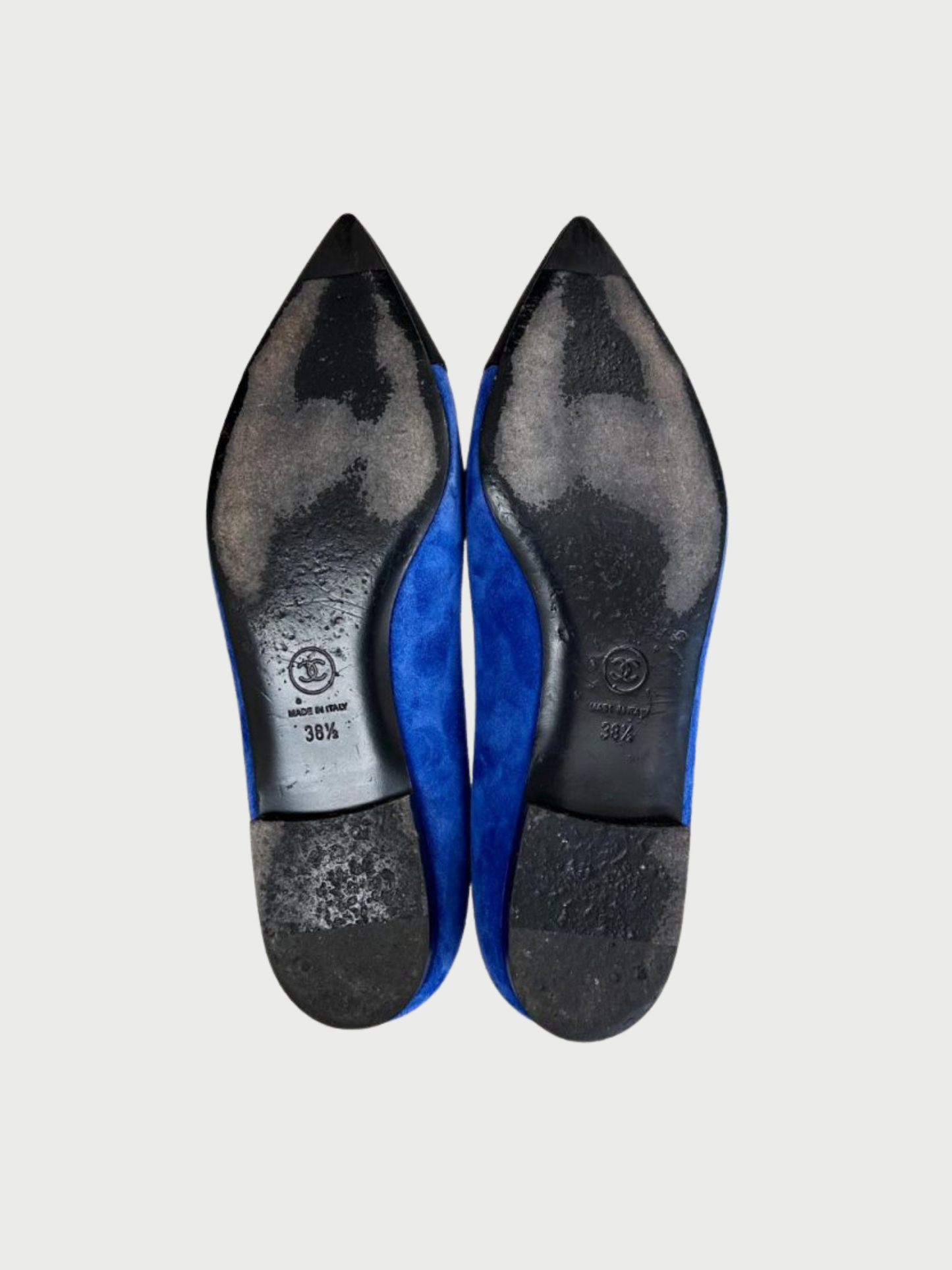Chanel 2010s Indigo Suede Satin Cap Toe Flats