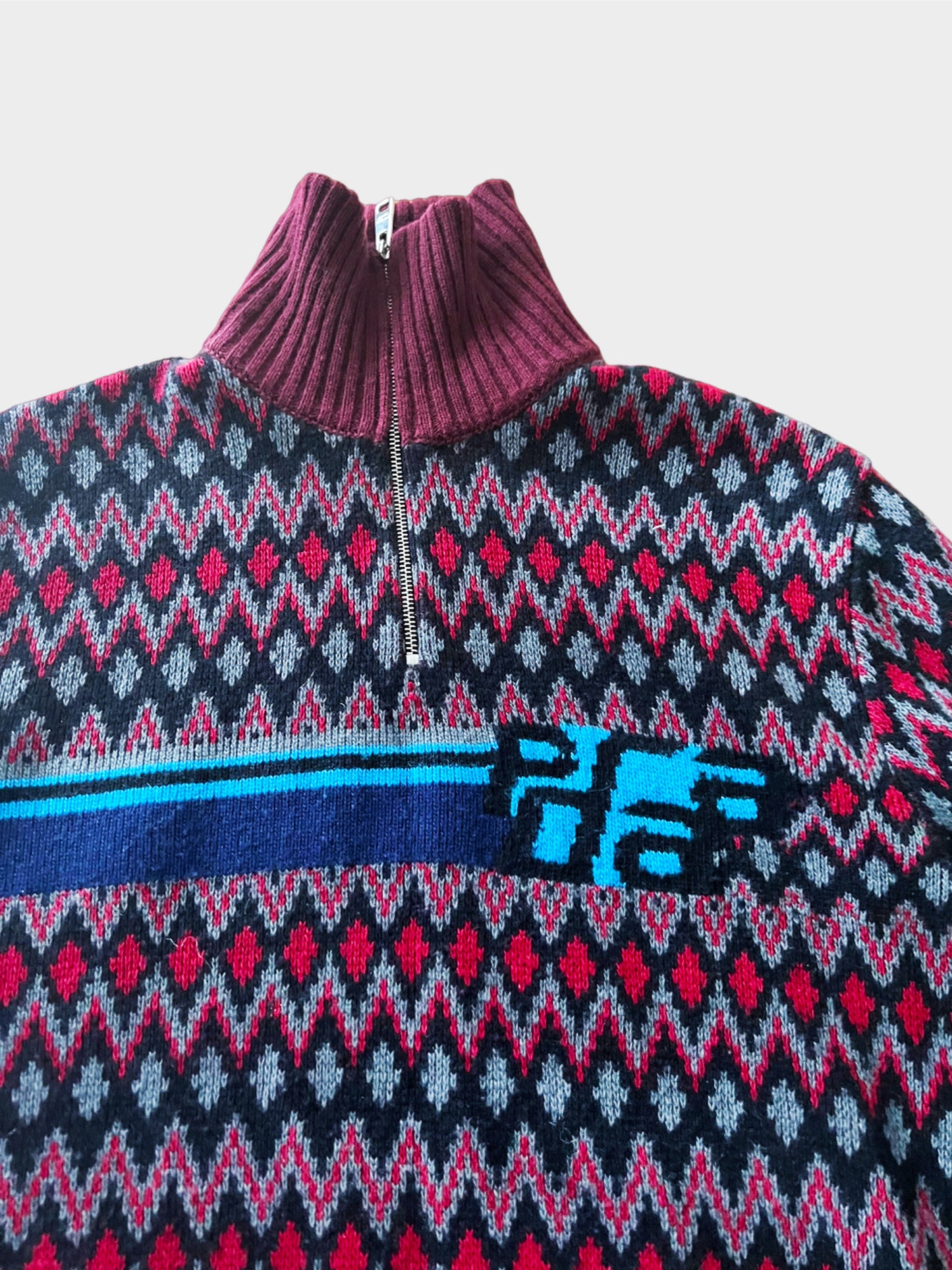 Prada FW 2018 3/4 Zip Graphic Burgundy Sweater