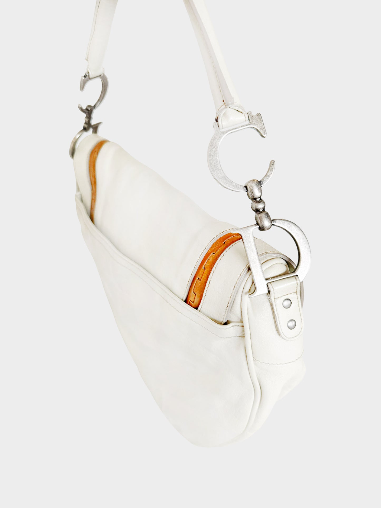 Christian Dior SS 2006 Ivory and Brown Leather Gaucho Saddle Bag