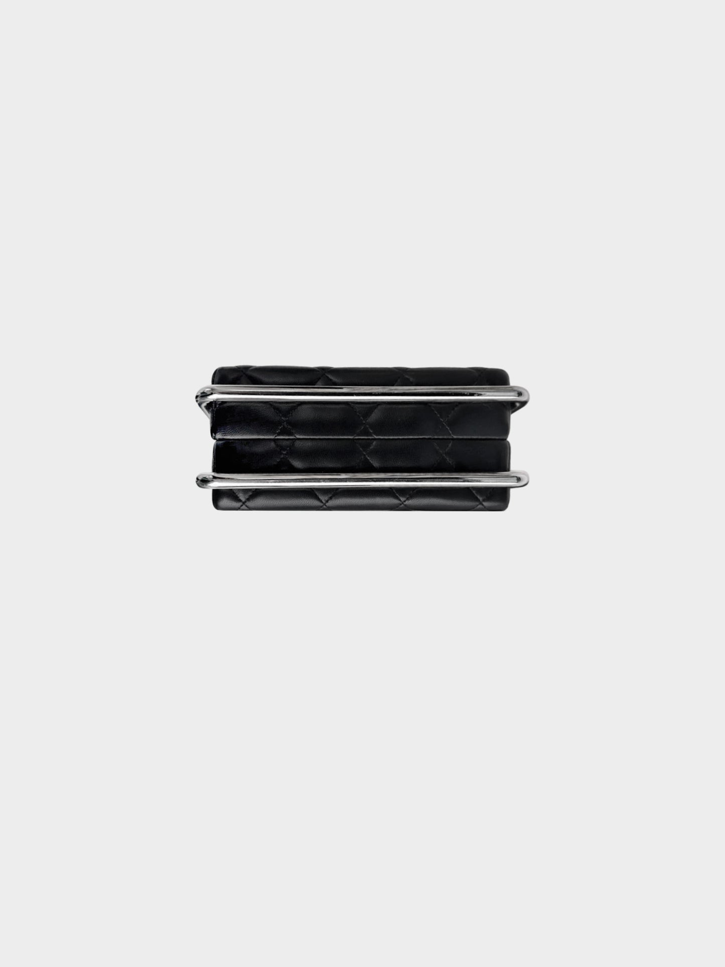 Chanel 2020 Black Lambskin Metal Bar Clutch Bag
