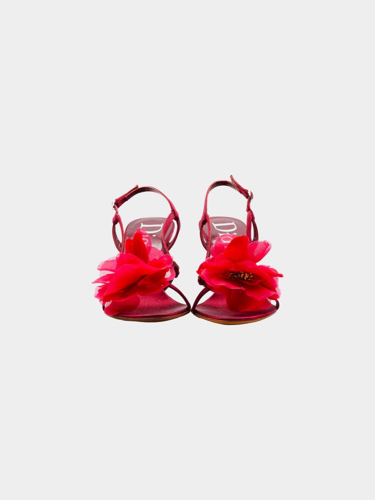 Christian Dior by John Galliano 2000s Burgundy Rose Satin Slingback Heels