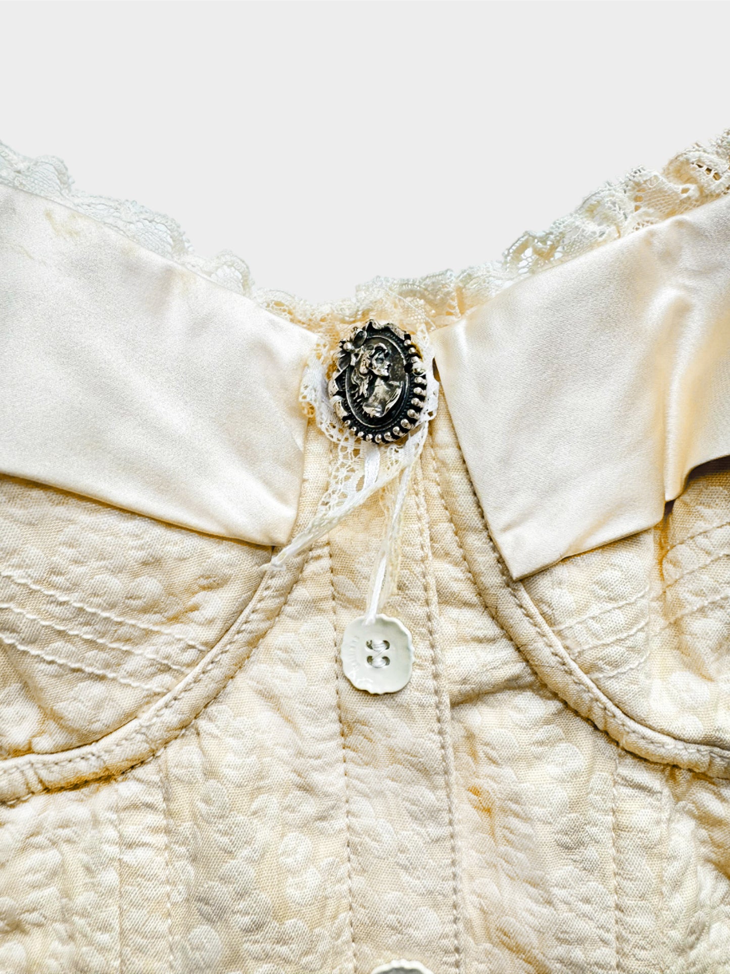 John Galliano 2000s Rare Beige Bustier with Silk and Lace Trim