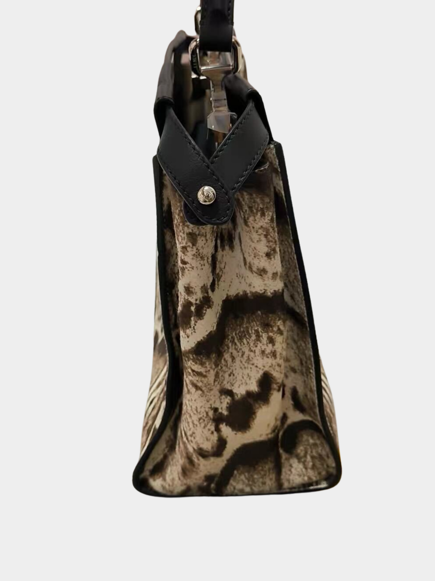 Fendi 2010s Blue Animal Print Ponyhair Top Handle Bag