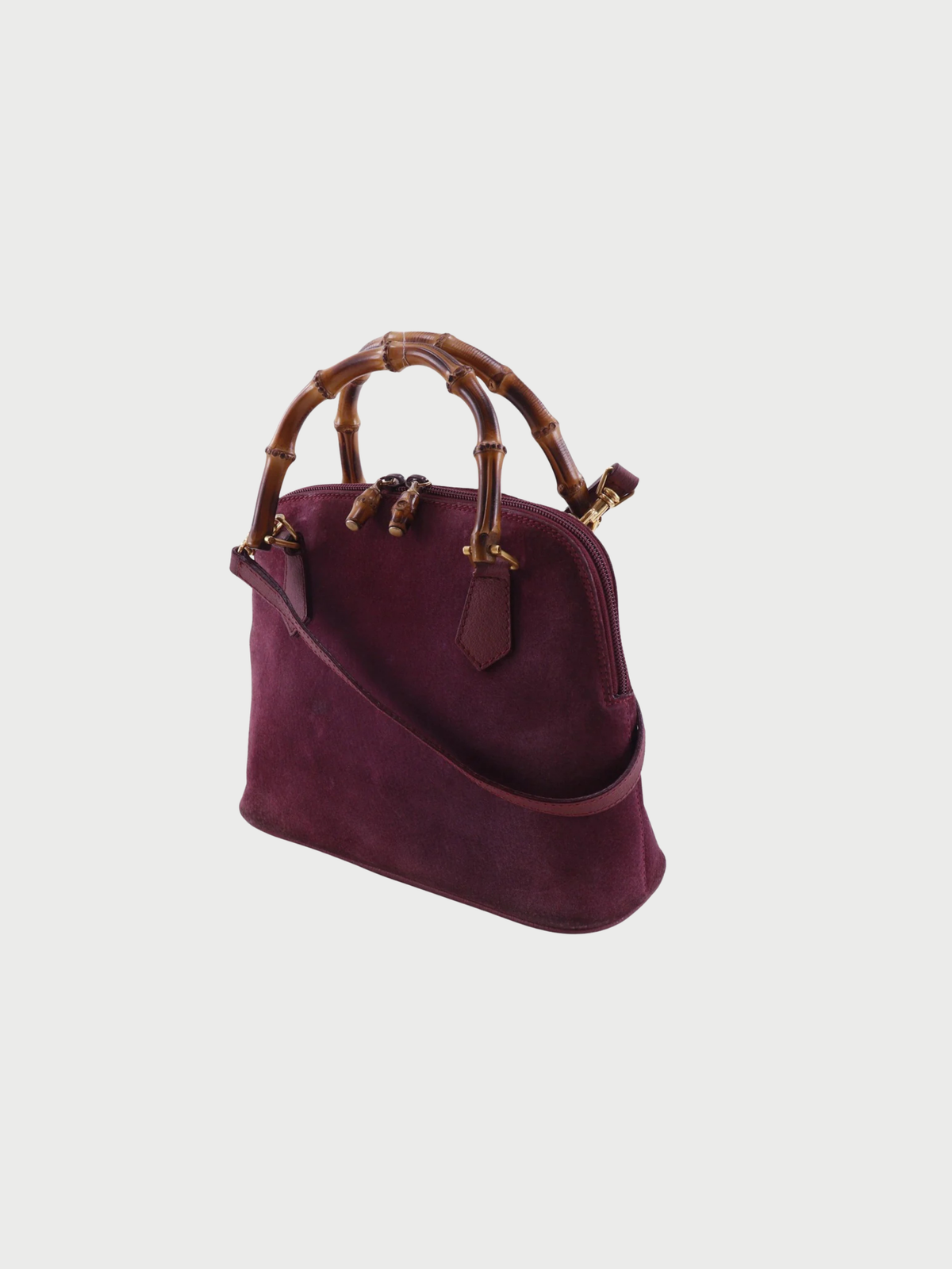 Gucci 1990s Purple Suede Bamboo 2way Handbag