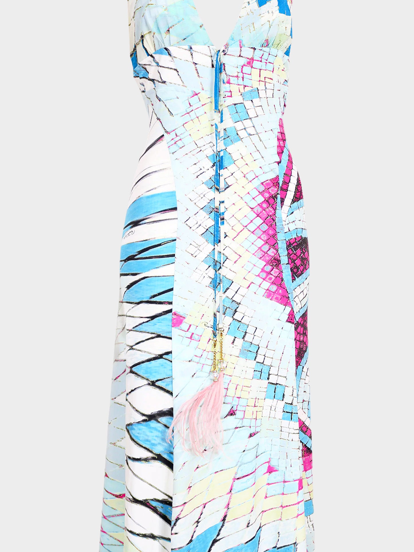 Roberto Cavalli SS 2004 Multicolor Geometric and Mosaic Print Maxi Dress