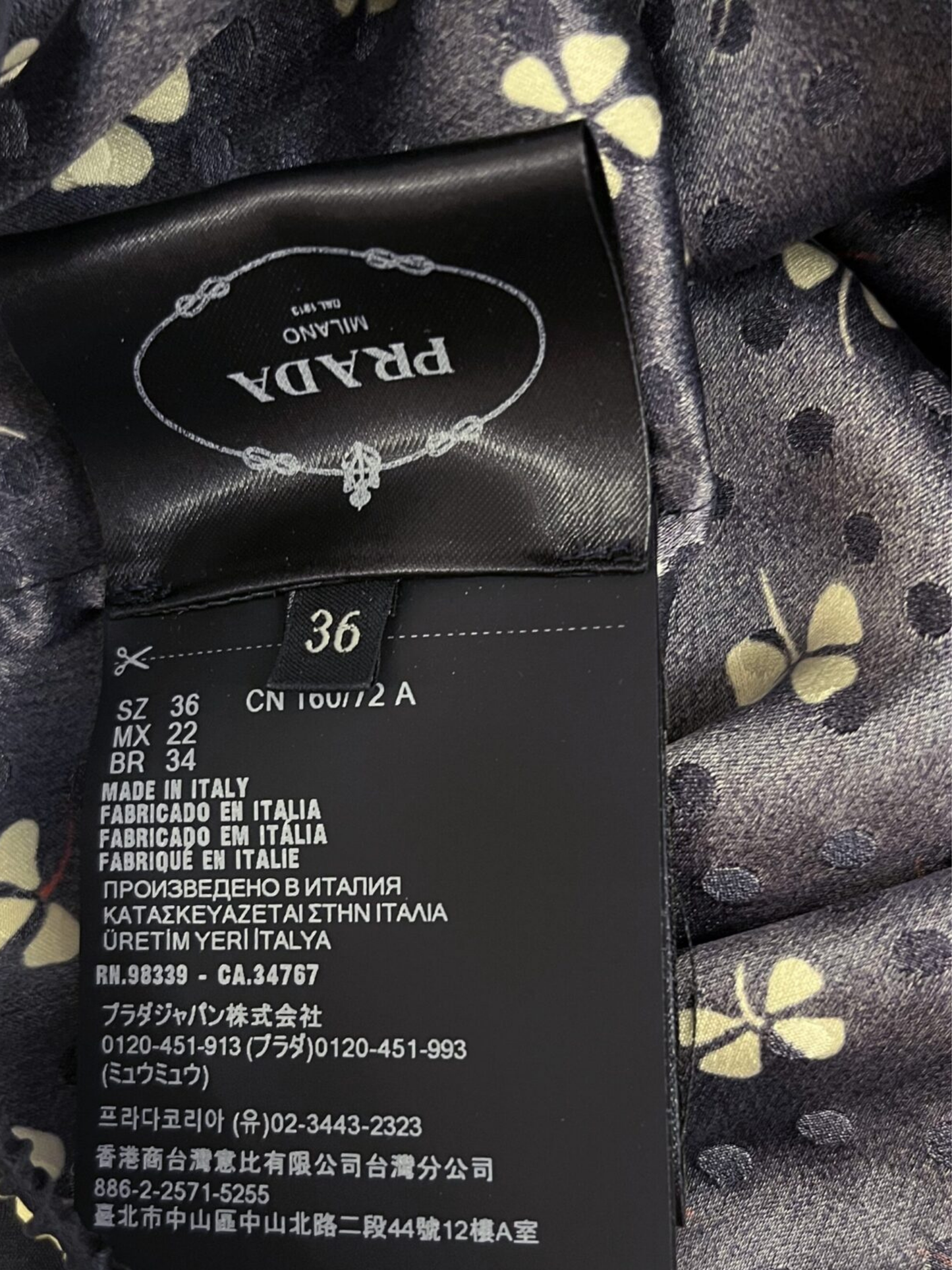 Prada 2020s Navy Silk Clover Logo Print Crop Top