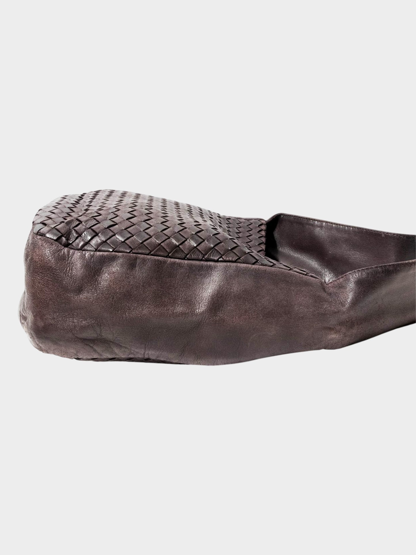 Bottega Veneta 2000s Dark Brown Intrecciato Leather Hobo Bag