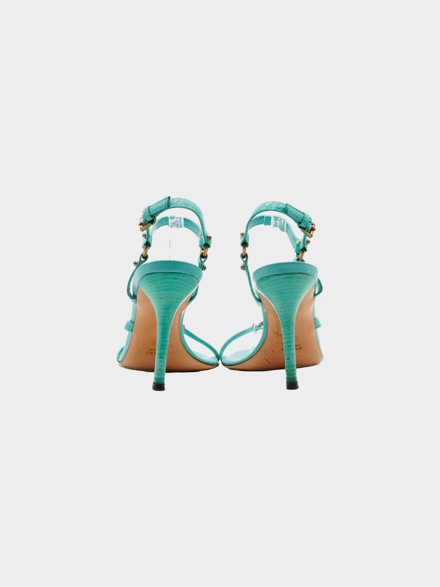 Gucci 2000s Turquoise Grained Leather Heeled Sandals