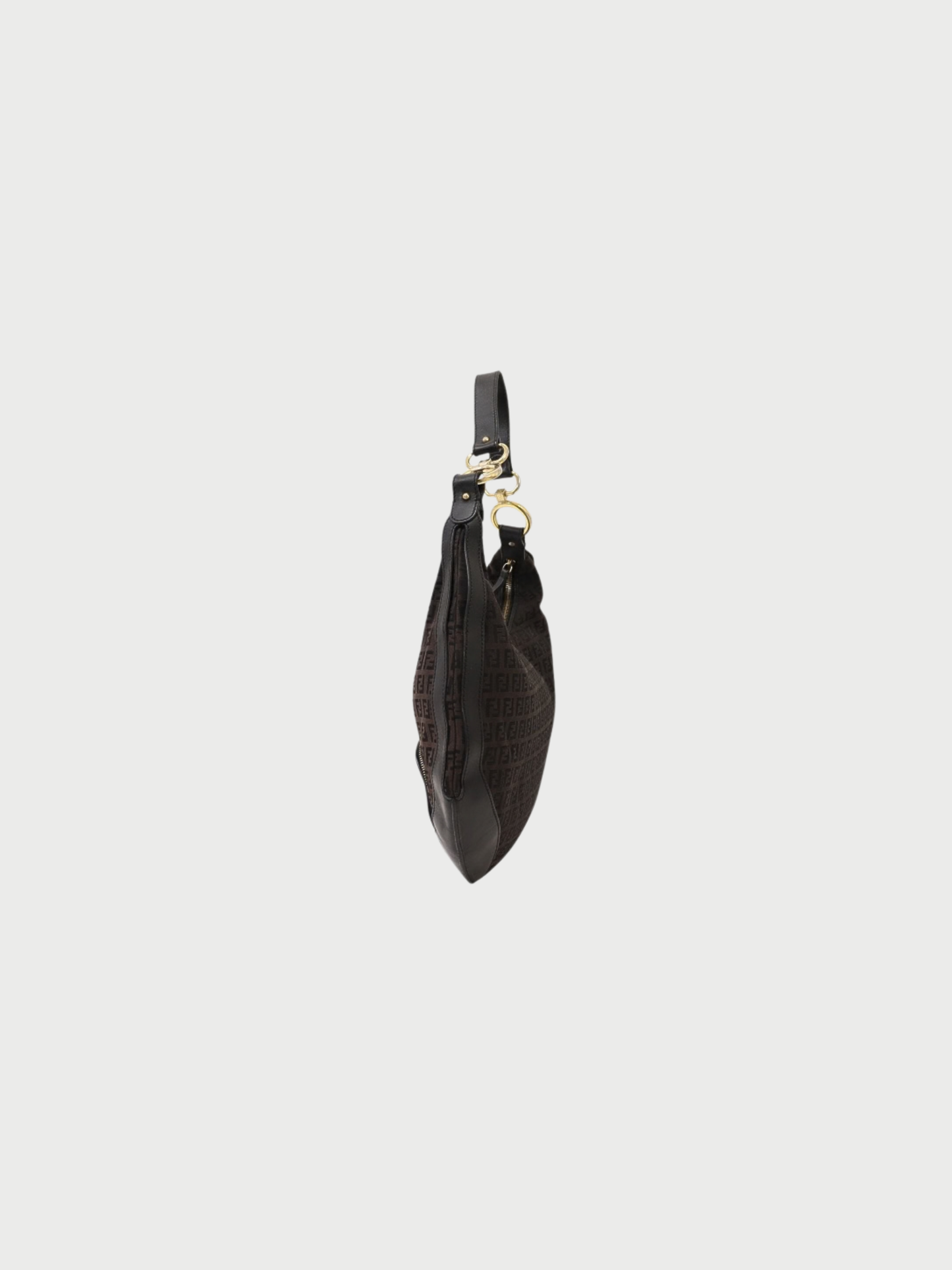 Fendi 2000s Brown Black Zucchino Canvas One Shoulder Bag