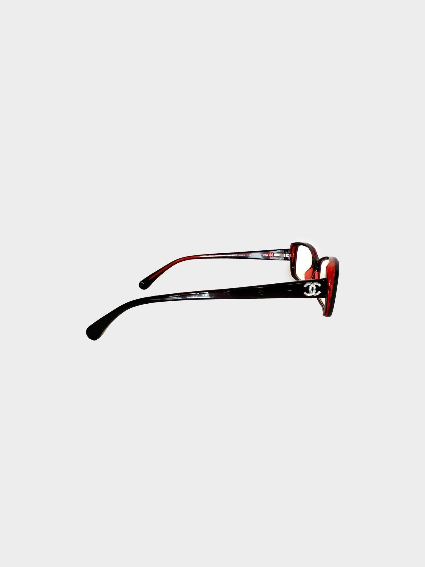 Chanel 2000s Black and Red Rectangular Narrow Glasses