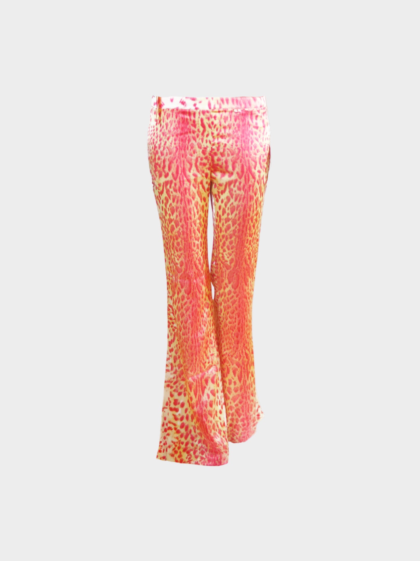 Roberto Cavalli SS 2000 Pink and Beige Cheetah Printed Silk Top and Pants Set