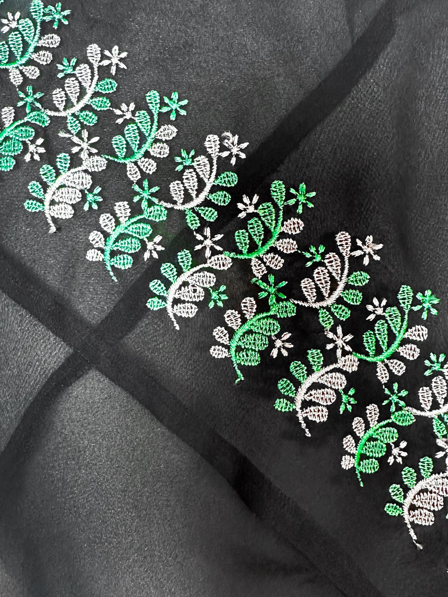 Comme des Garçons 2000s Black Sheer Skirt with White and Green Embroidery