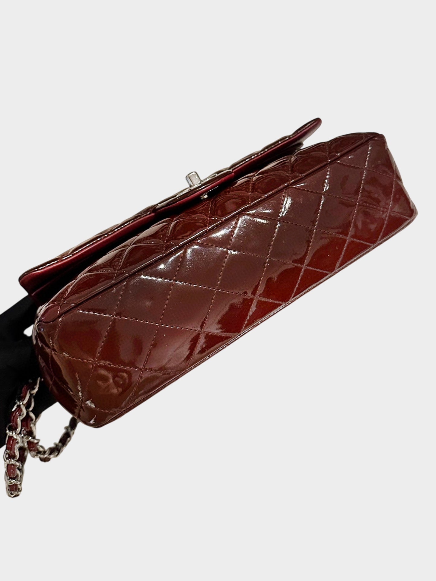 Chanel 2009-2010 Burgundy Patent Leather Classic Medium Double Flap Bag