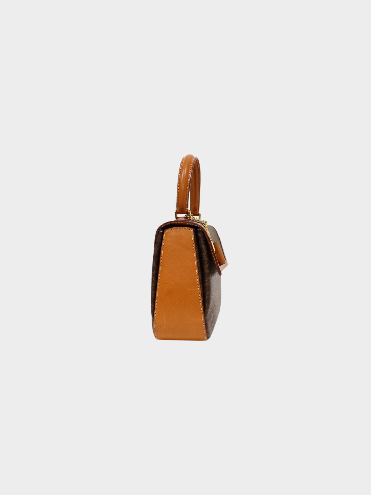 Celine 2000s Brown Macadam Leather PVC Turn Lock 2-Way Bag