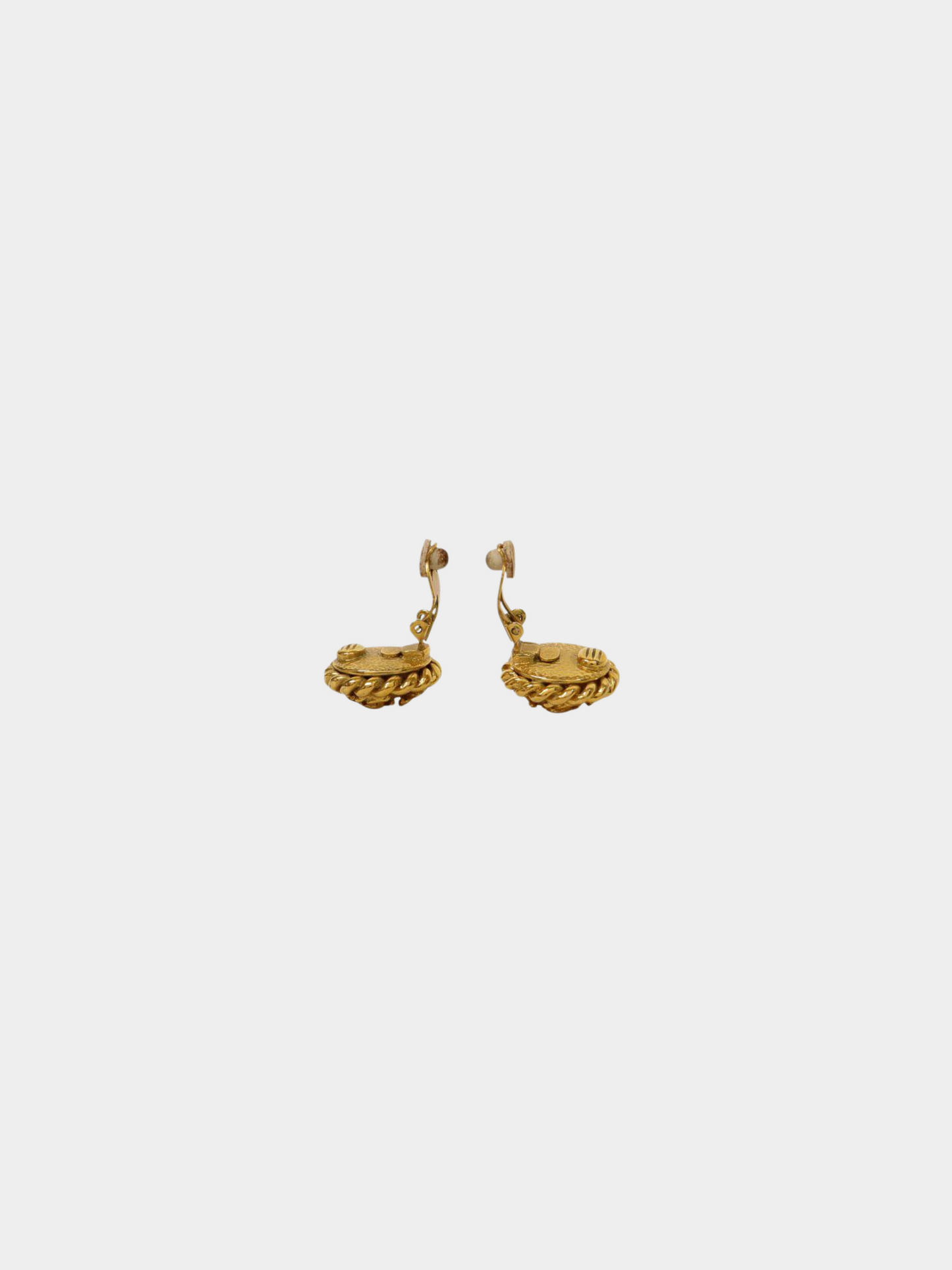 Chanel 1990s Gold Plated Metal and Pearl Round Rope Earrings