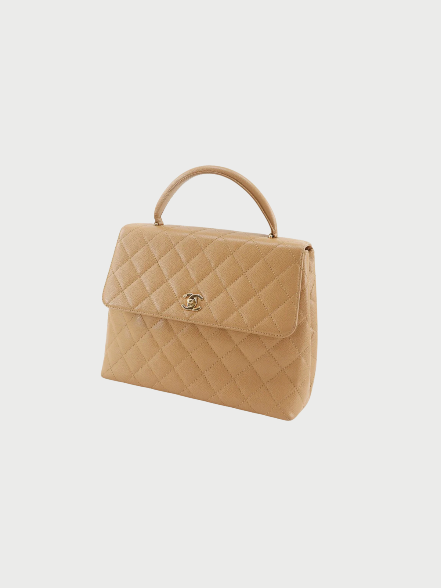 Chanel 2000s Beige Caviar Leather Matelassé Top Handle Bag