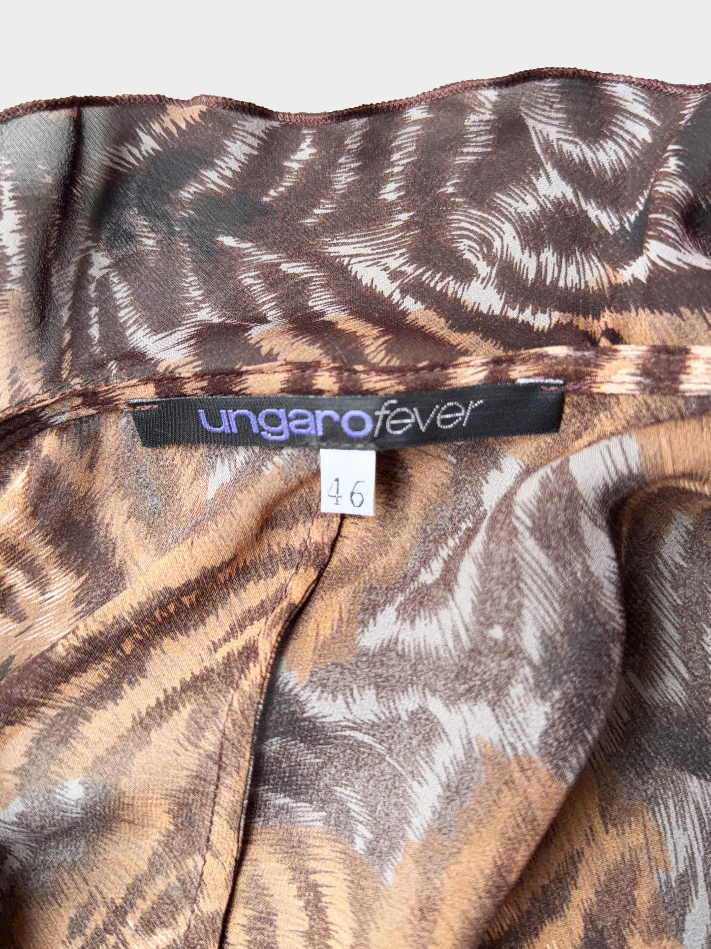 Emanuel Ungaro 2000s Black Animal Print Long Sleeve Ruffled Top
