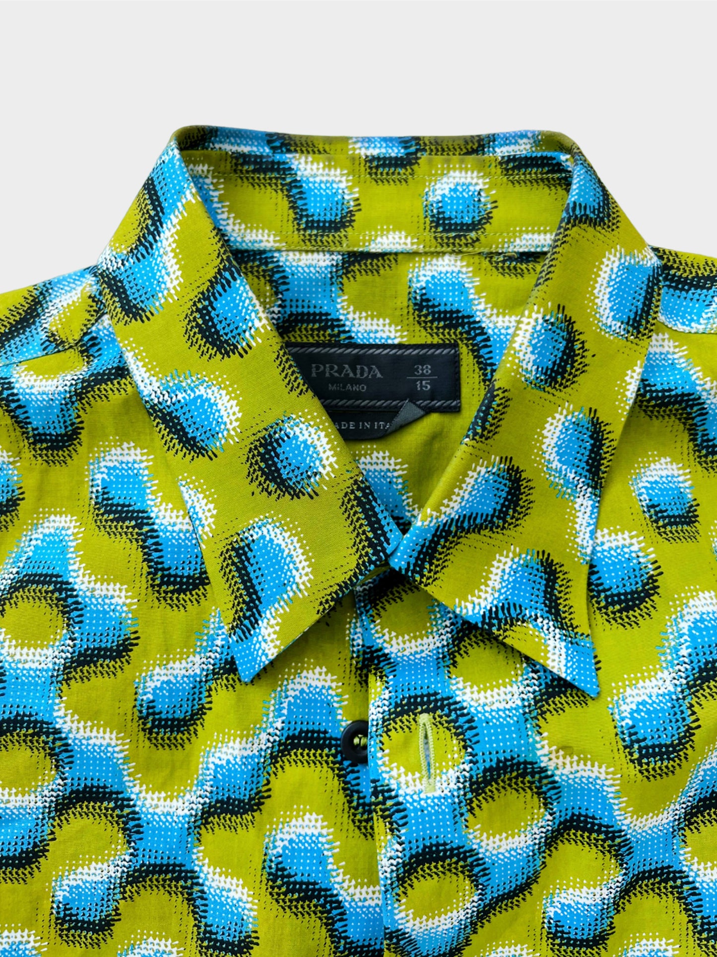 Prada FW 2015 Green and Blue Abstract Pattern Print Shirt