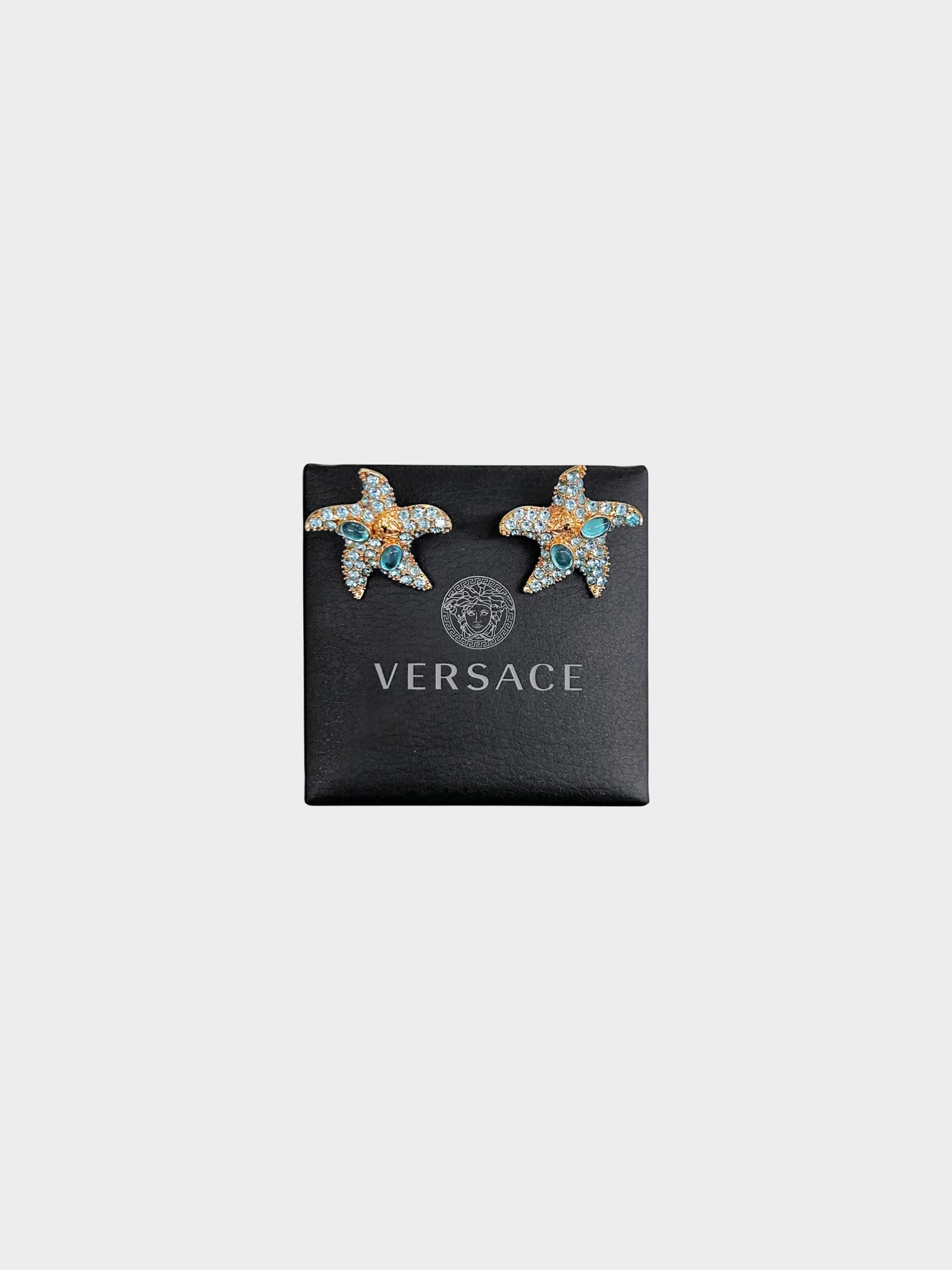 Versace 2021 Runway Tresor De La Mer Blue Crystal Starfish Earrings