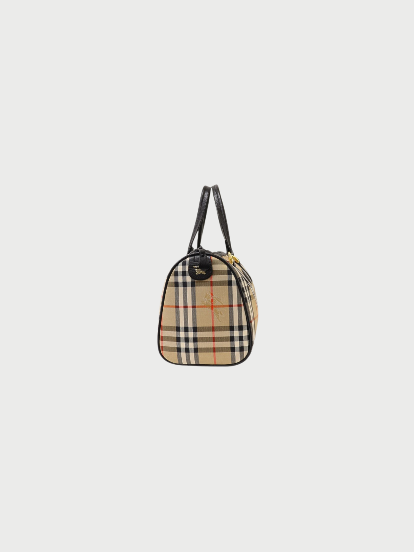 Burberry 2000s Beige Black Check Canvas Leather Boston Bag