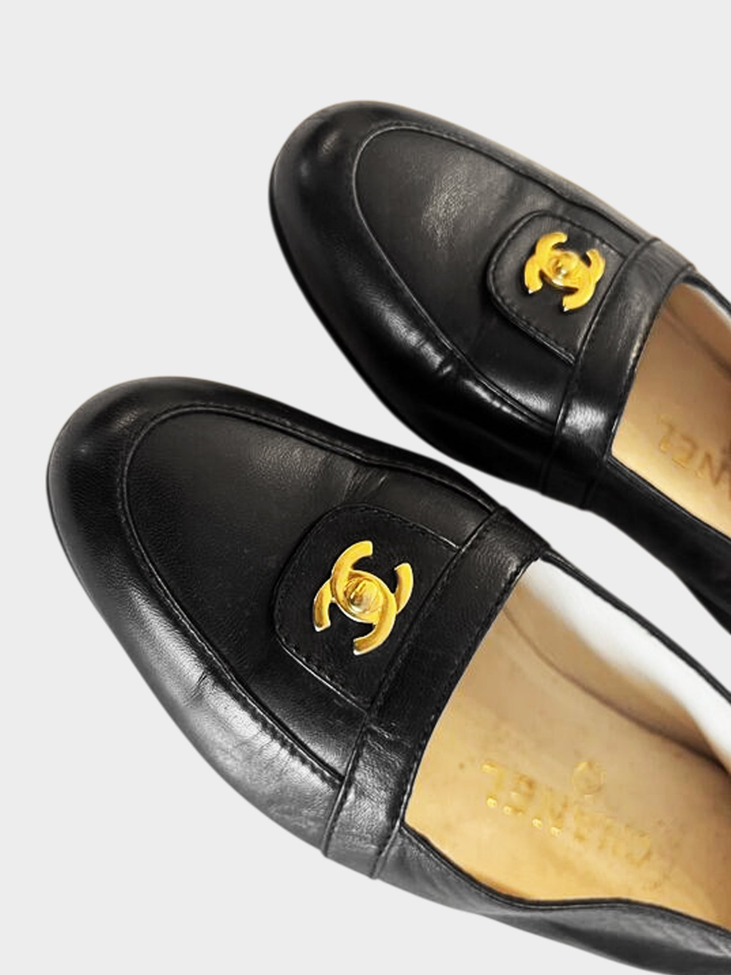 Chanel SS 1996 Black Lambskin Leather Loafers