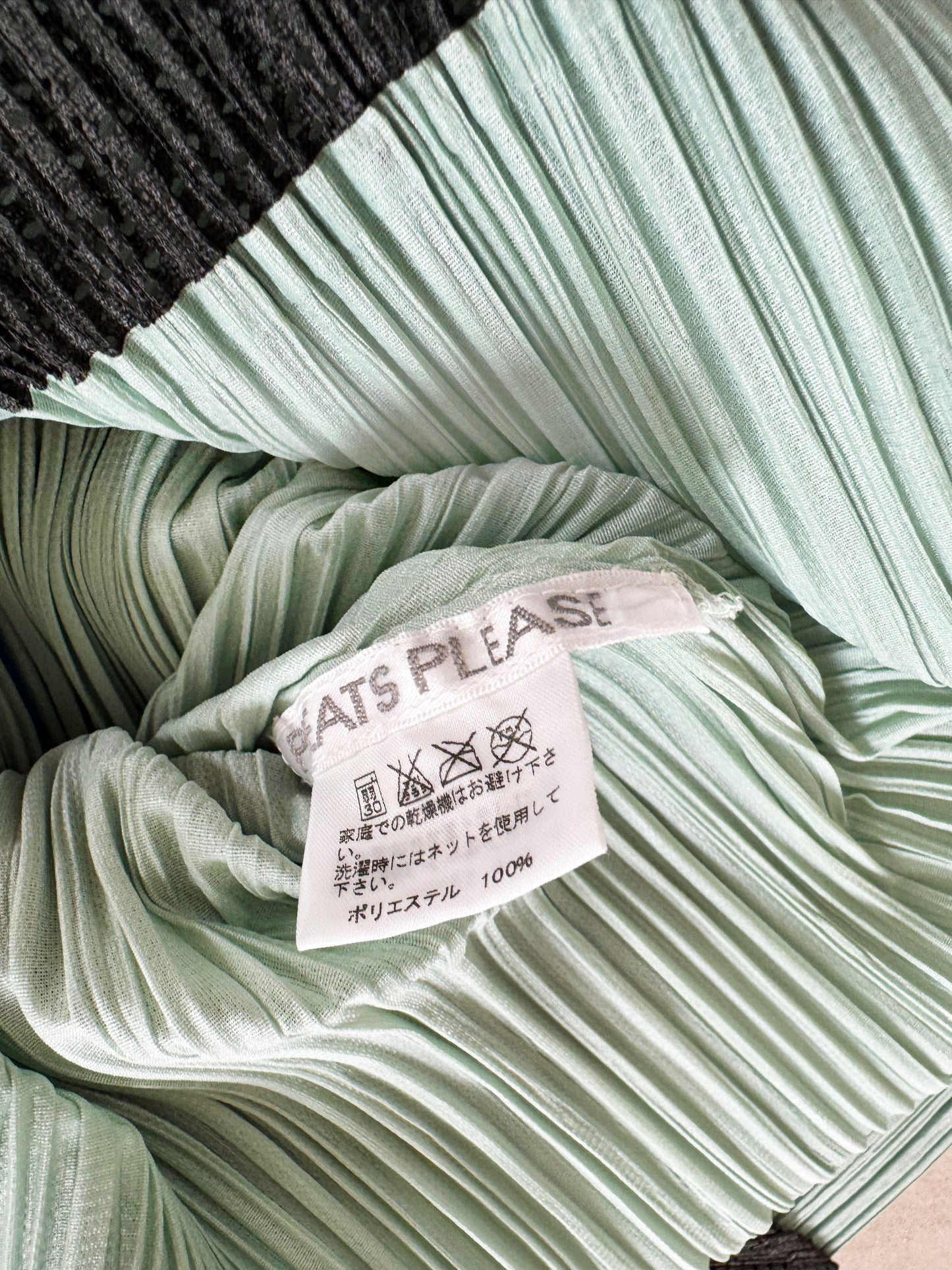 Issey Miyake Pleats Please Summer 2015 Mint Green and Black Painted Tunic