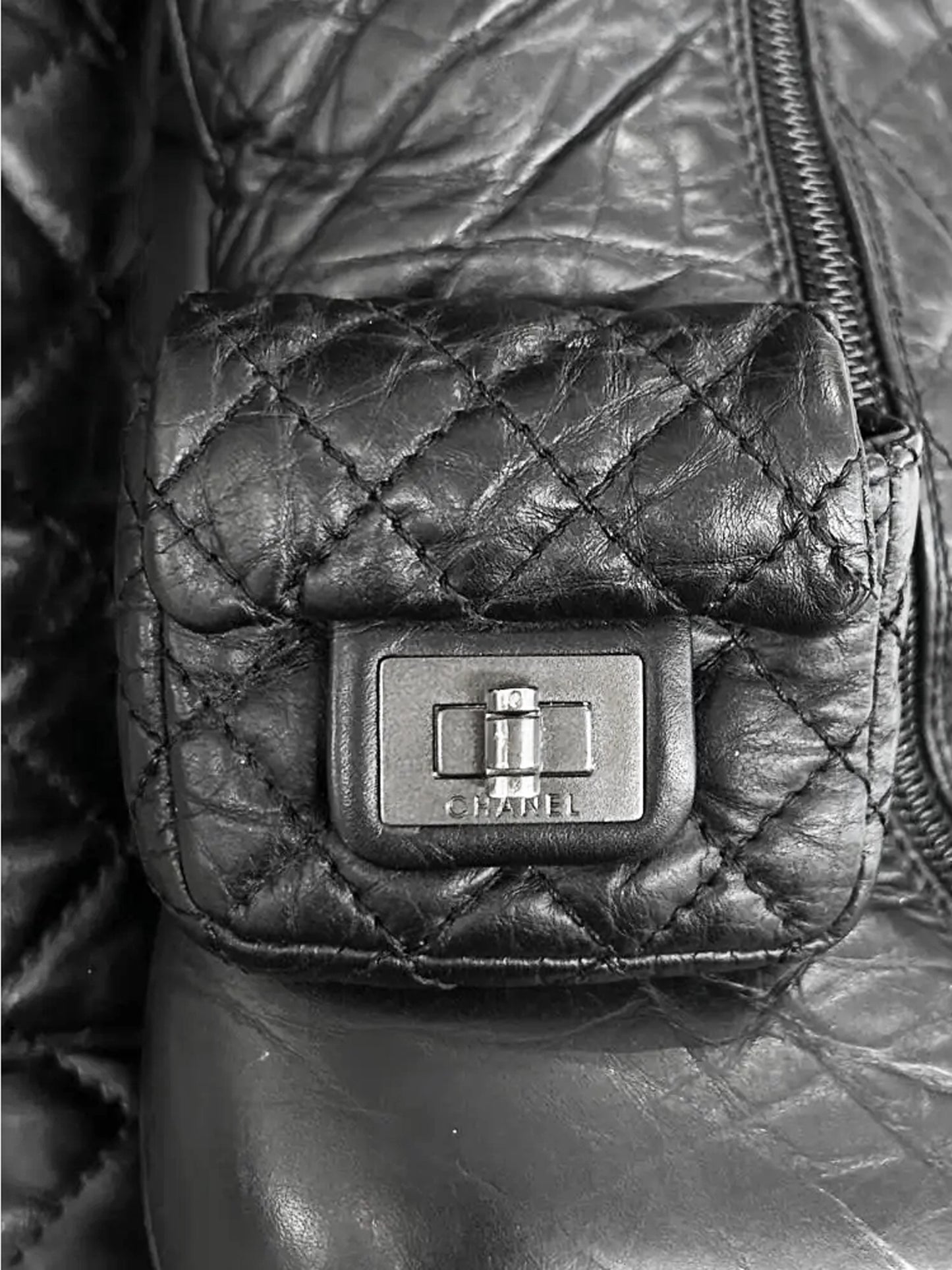 Chanel FW 2008 Black Quilted Calfskin Knee-high Boots with Ankle Pouch