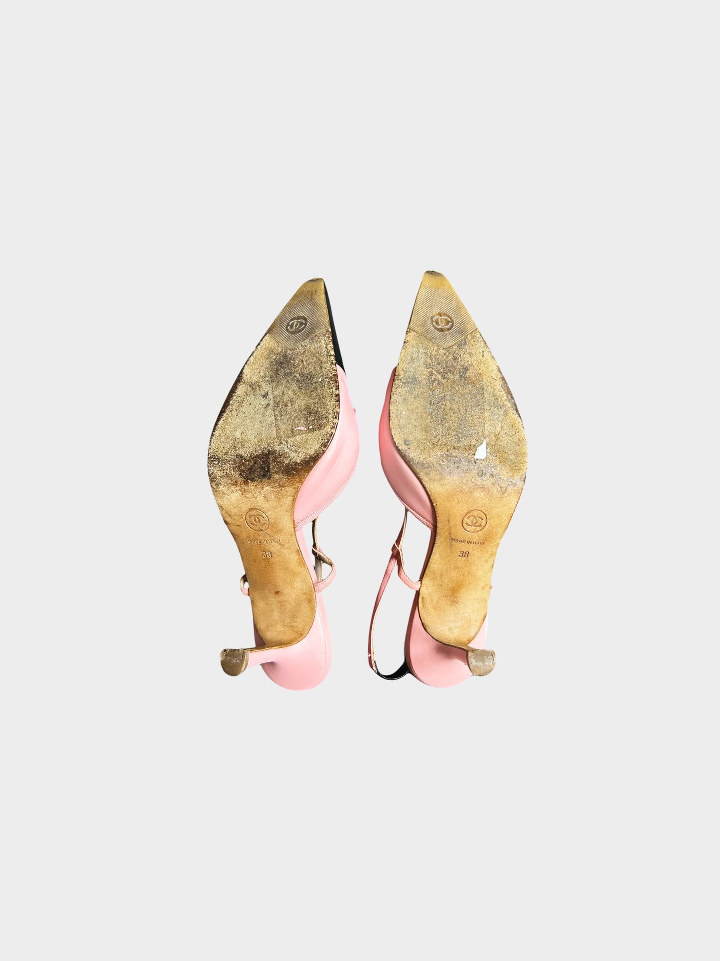 Chanel 2000s Pink and Black CC Pointed Toe Slingback Heels