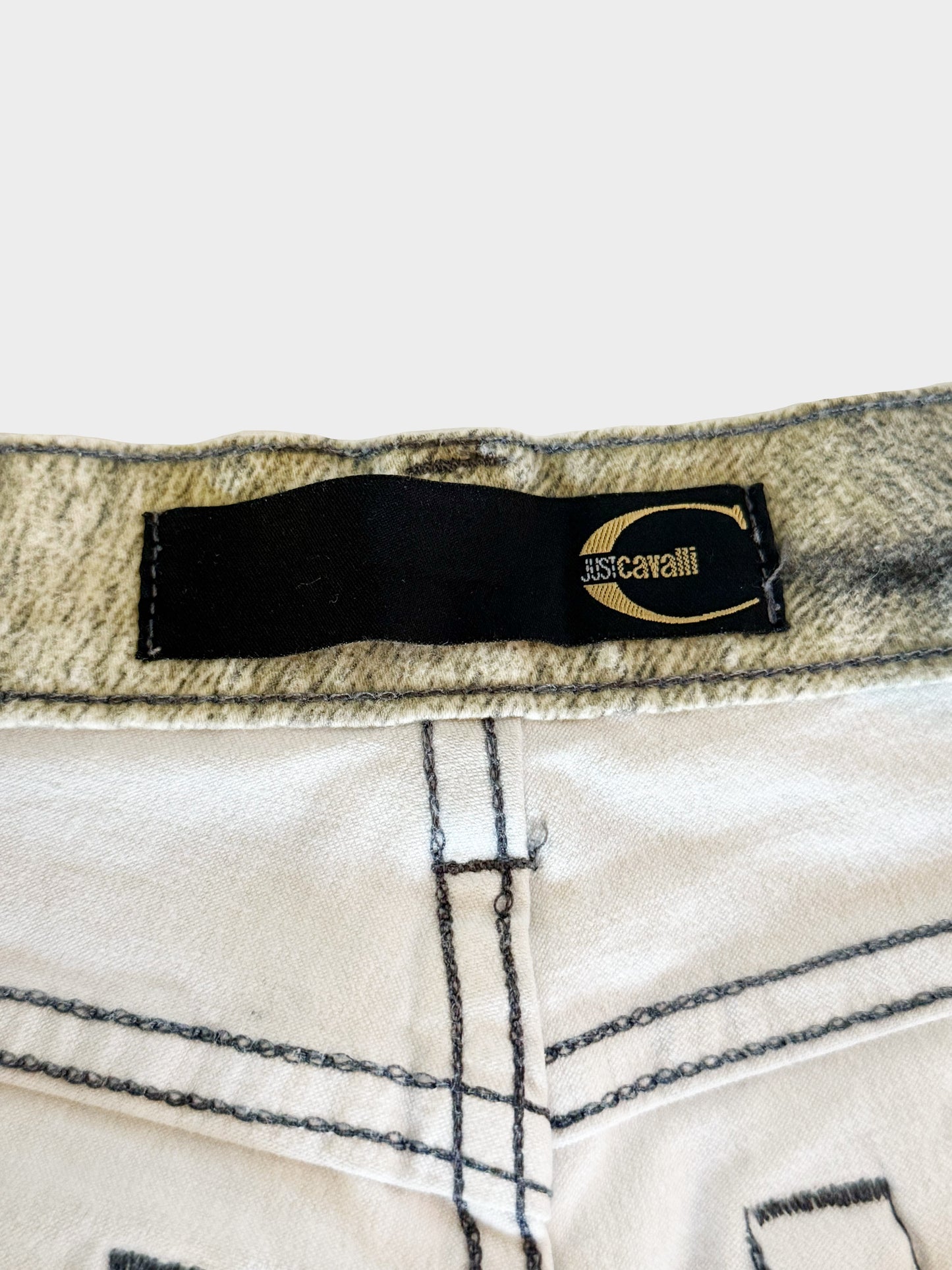Roberto Cavalli 2000s Beige Tiger Print Denim Pants