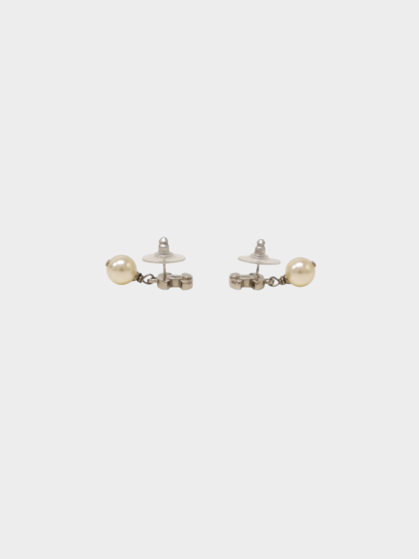 Chanel 2000s Silver Pearl COCO Swing Earrings