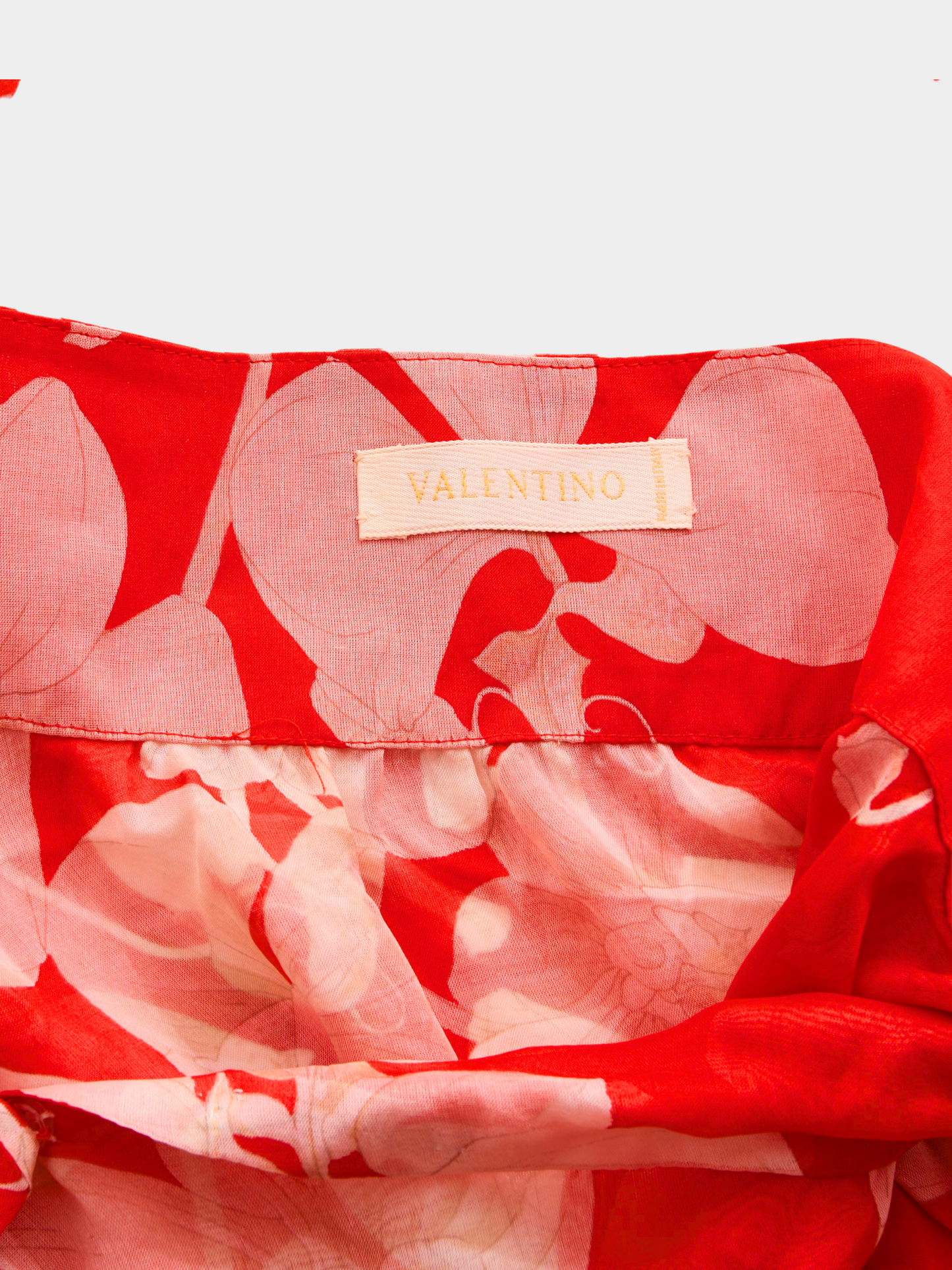 Valentino 2000s Red Flower Print Silk Top