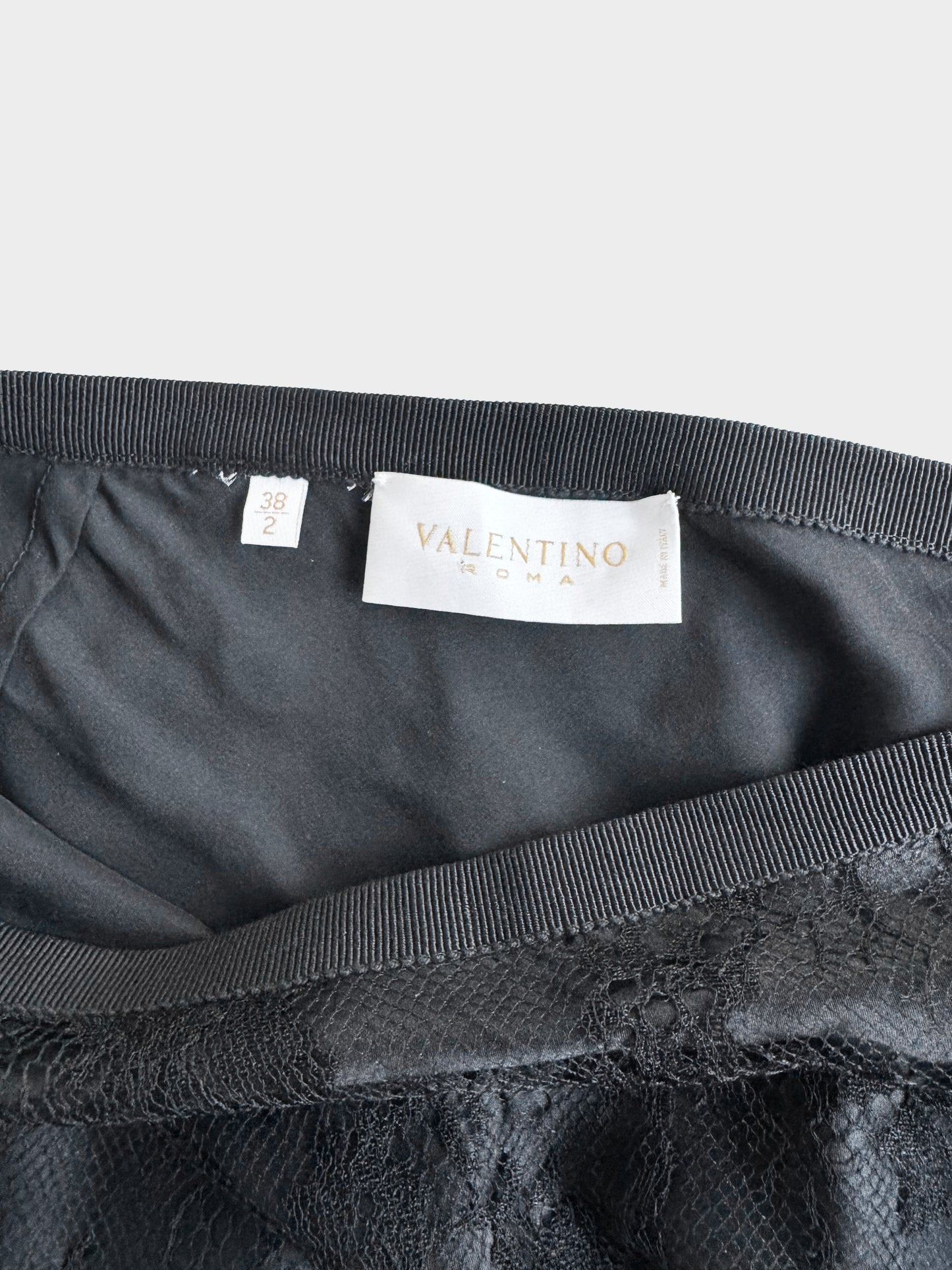 Valentino 1990s Rare Black Floral Silk and Lace Skirt