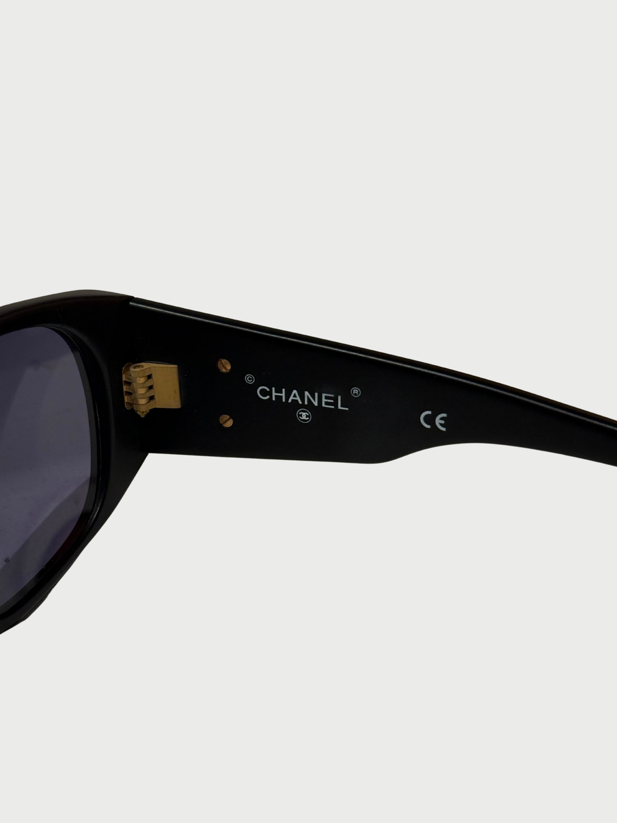 Chanel 1990s Black Oversized Coco Mark Sunglasses