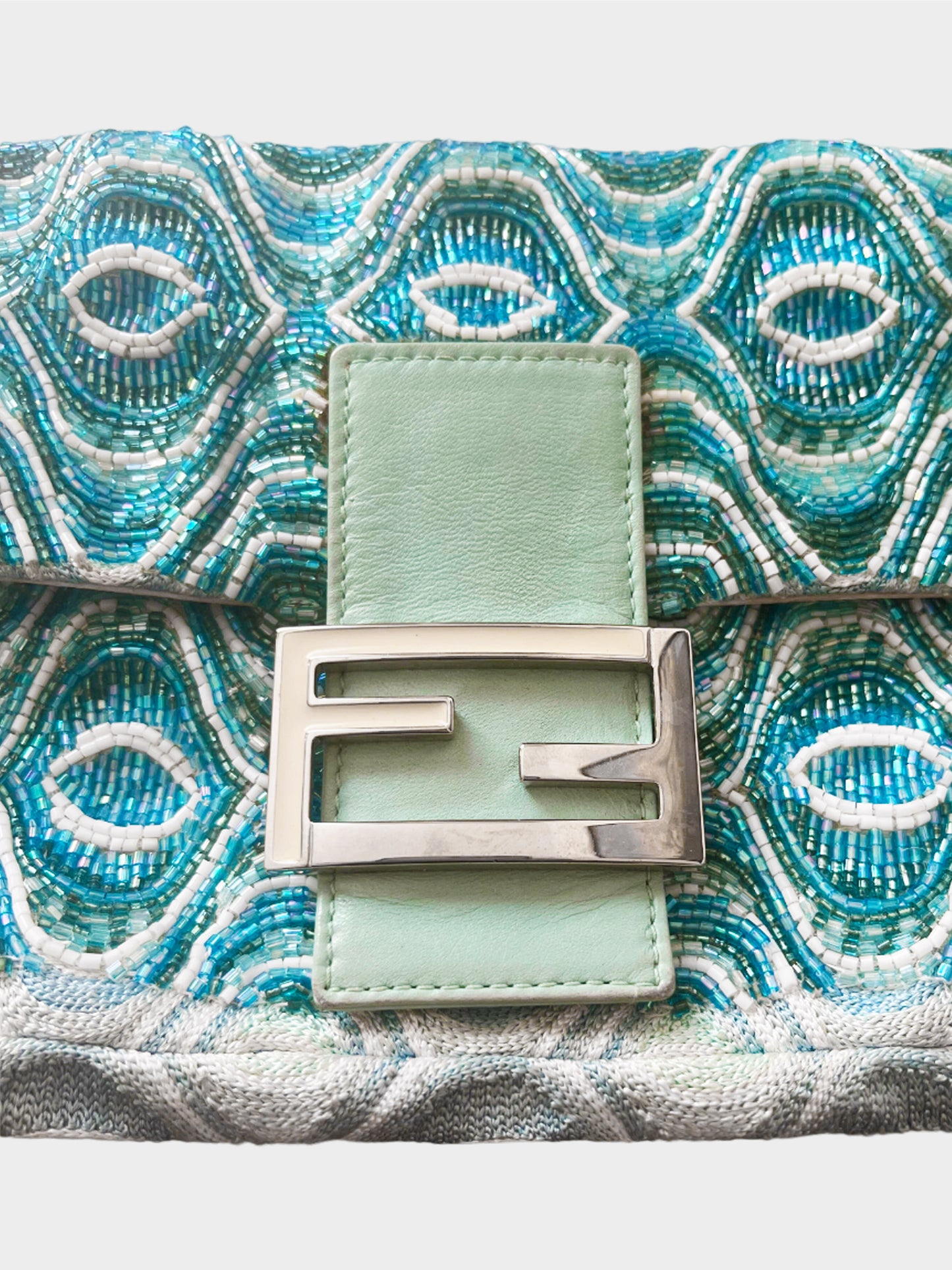 Fendi 2000s Blue Psychedelic Beaded Baguette