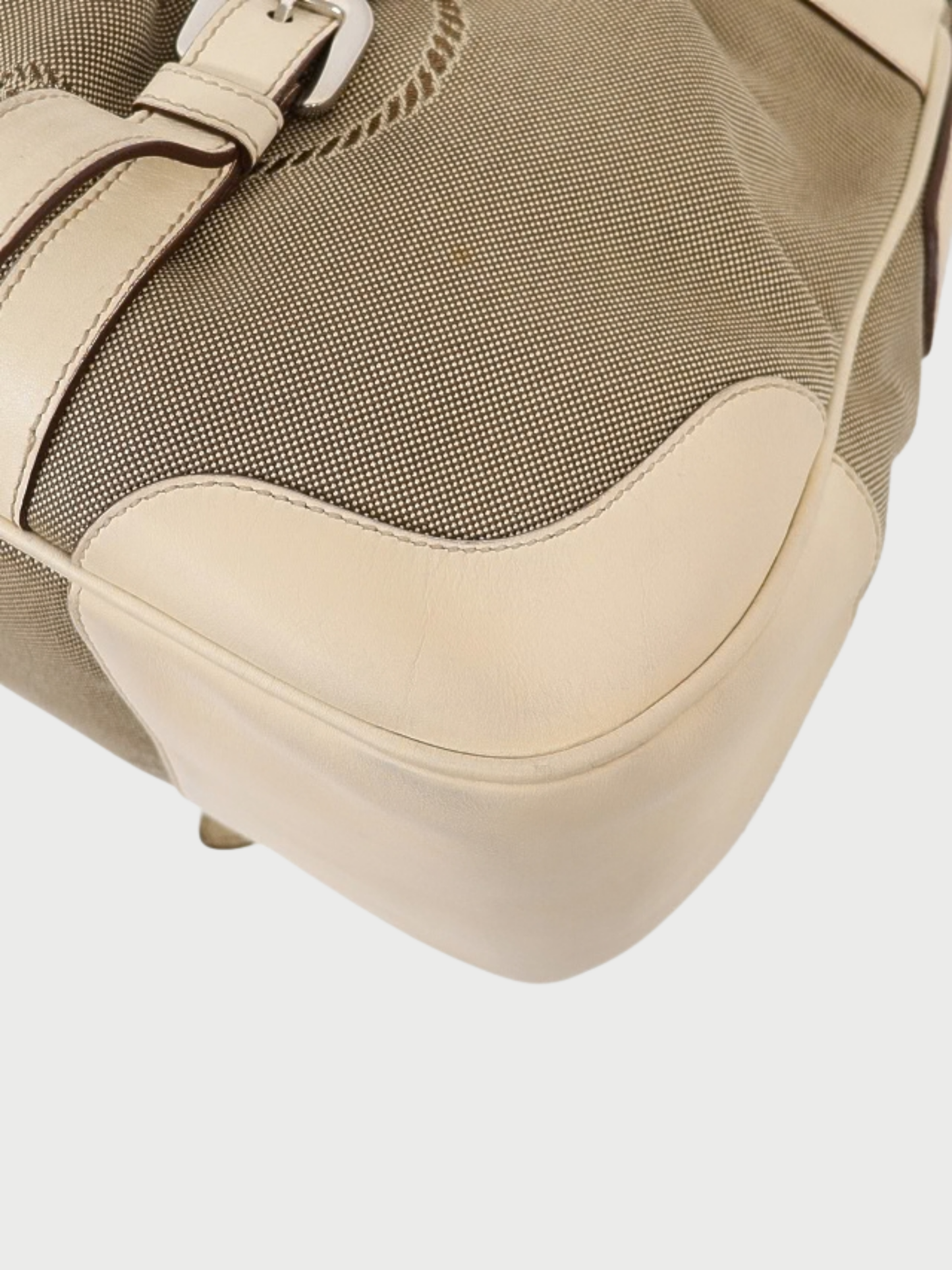 Prada 2000s Beige White Jacquard Leather Logo 2-Way Bag